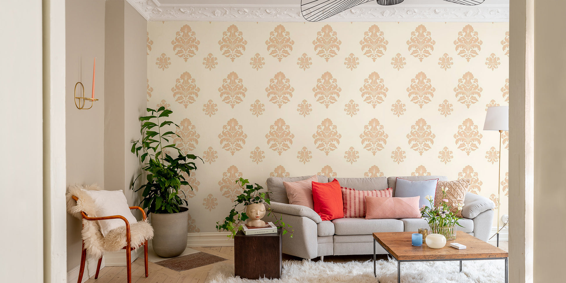 Subtle damask wallpaper for walls beige
