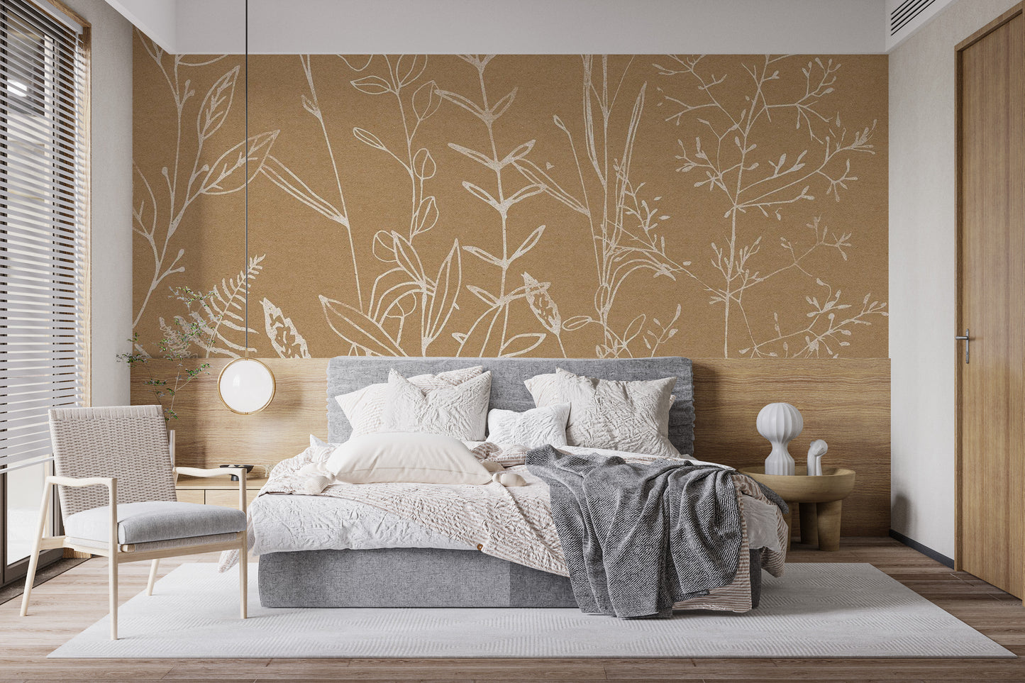 Elegant beige herbs garden wallpaper design