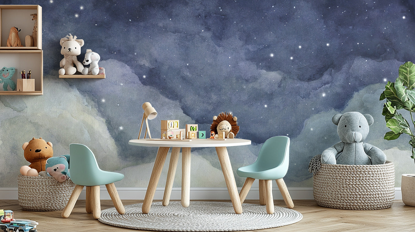 Stardust Veil wallpaper creates cosmic nursery vibes