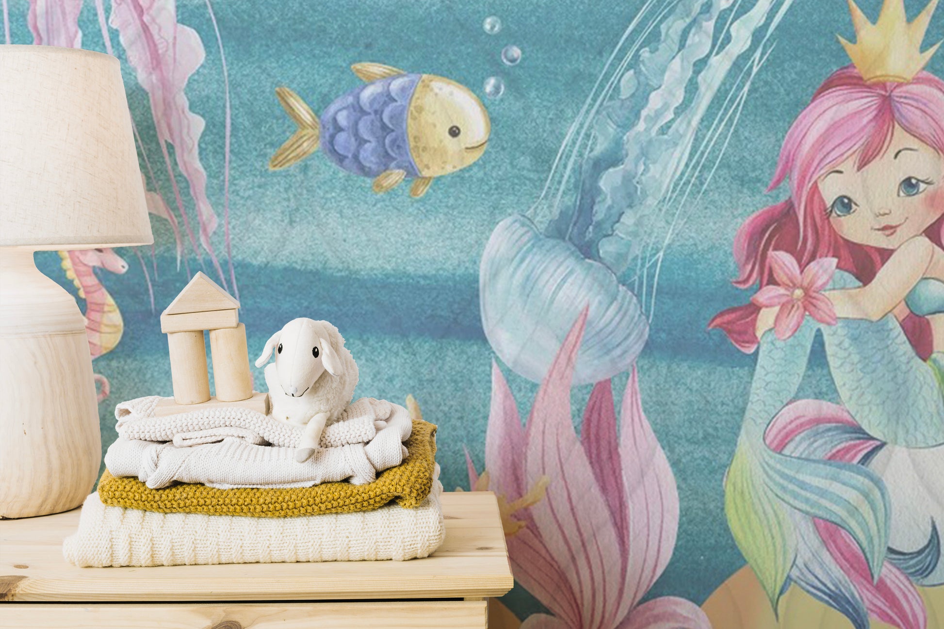 Colorful mermaid nursery wallpaper for walls
