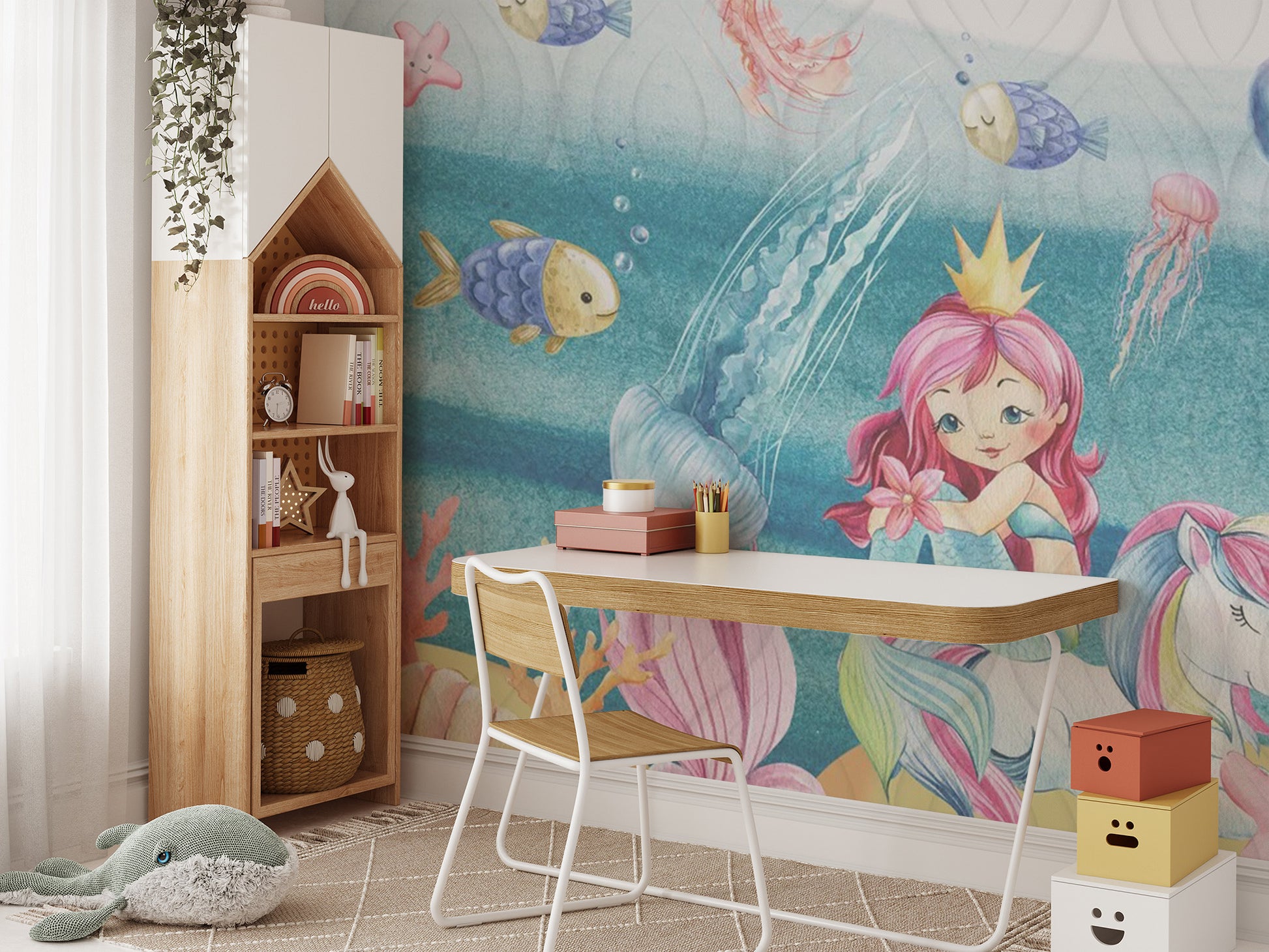 Whimsical underwater kids wall mural art
