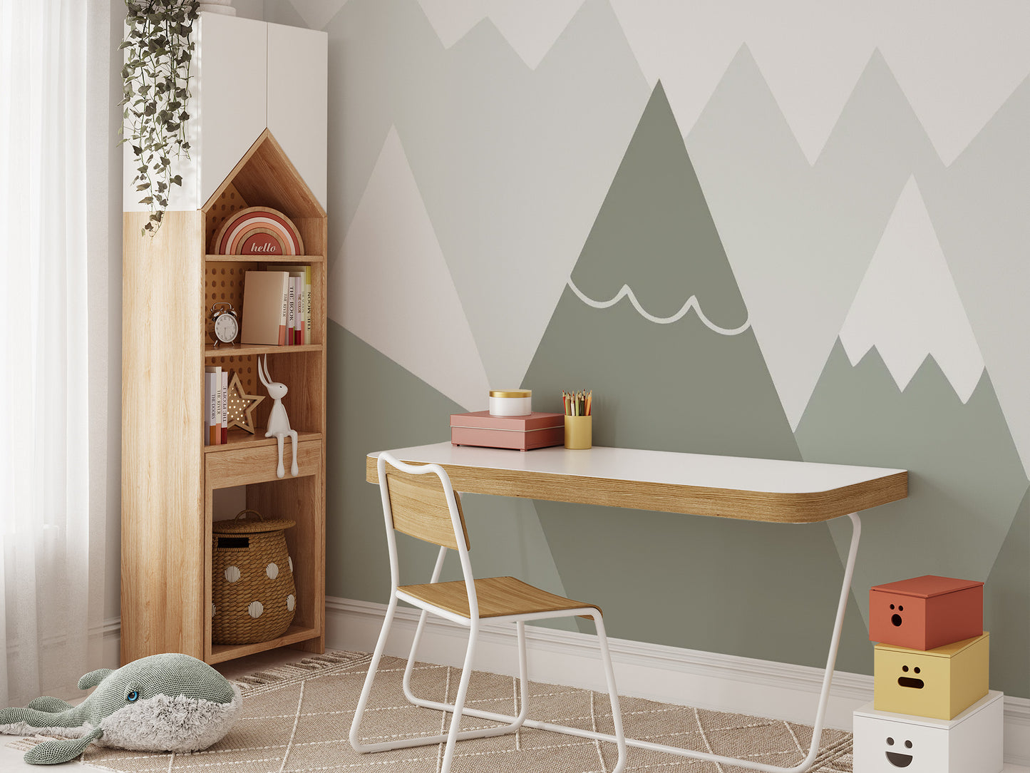 Soft Colored Kids Room Mountain Design Wallpaper