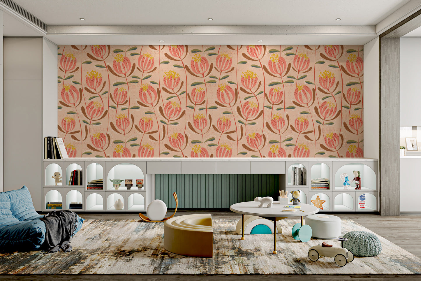 Stylish floral wallpaper in peachy tones