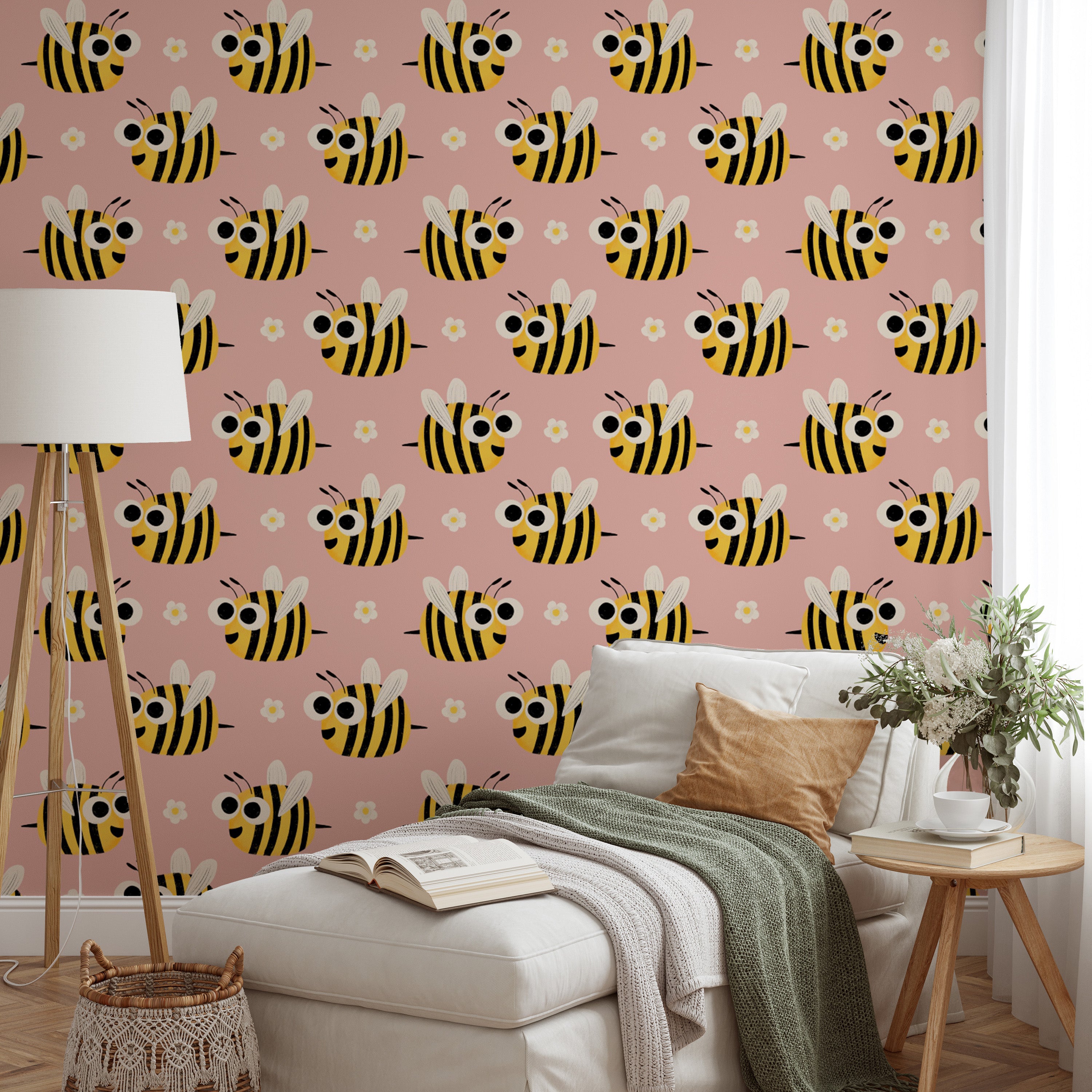 Happy bees wallpaper for cheerful interiors
