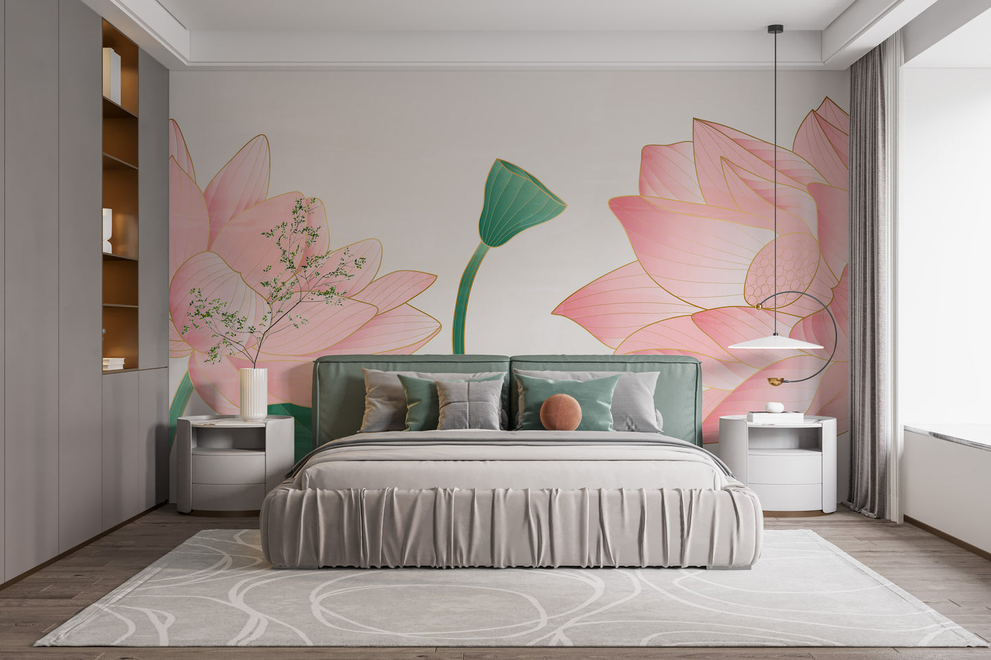 Large Golden & Pink Lotus Wallpaper Murals