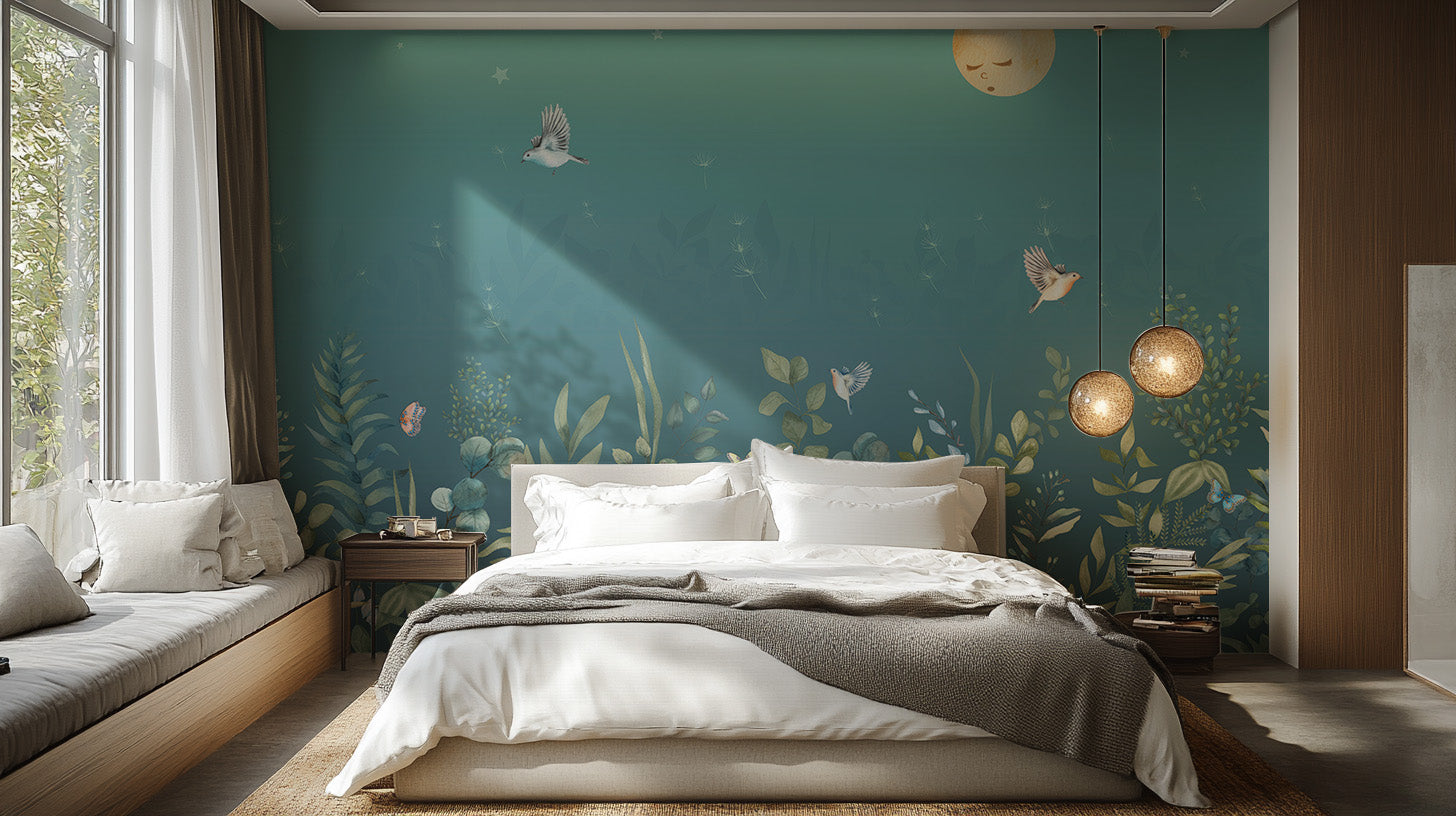 Twilight Flutters mural adding elegance to your bedroom.