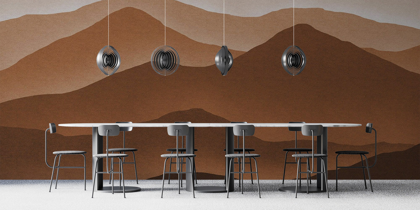 Serene mountain range wall murals in brown
