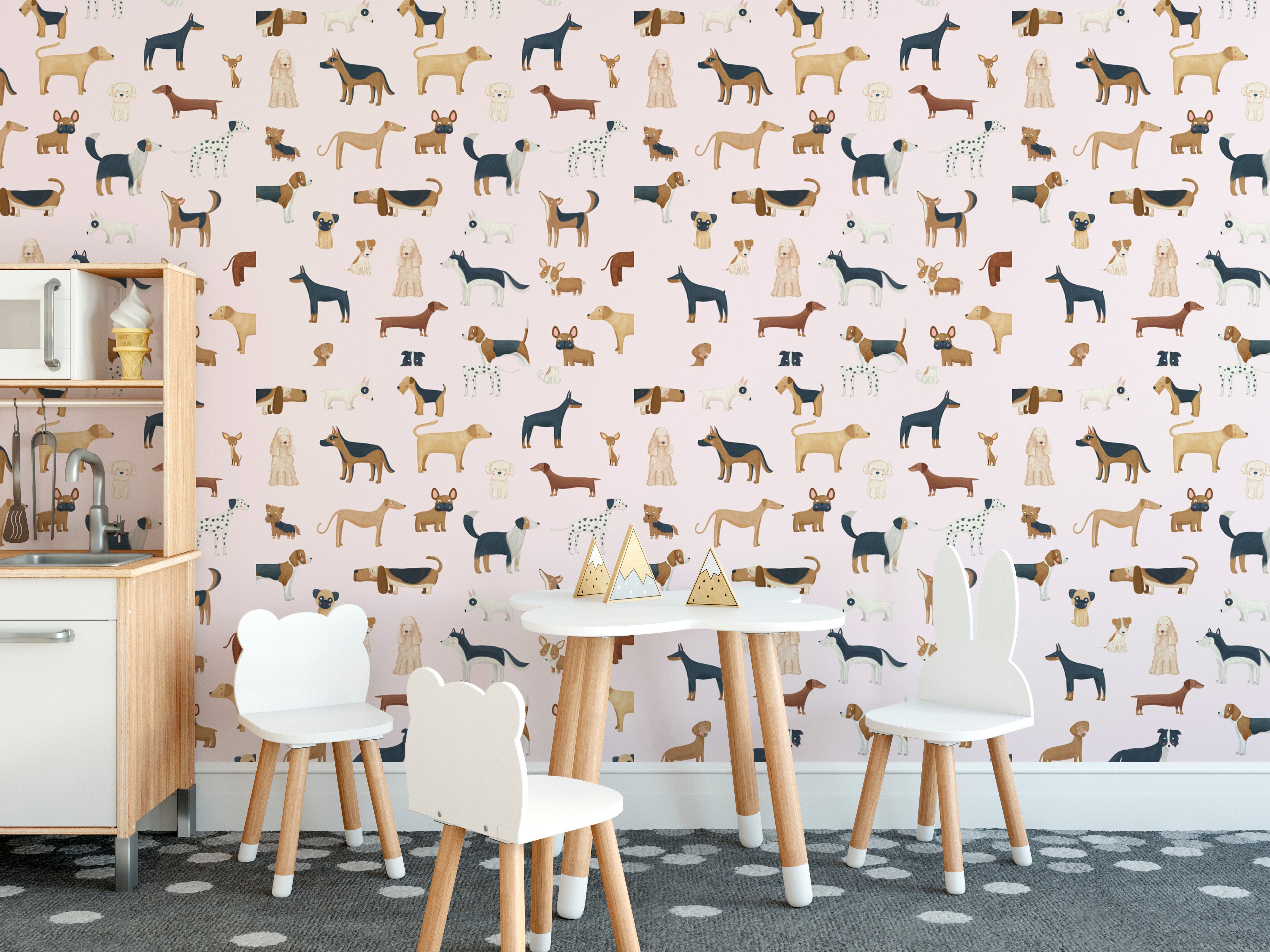 Pink dog lover’s wallpaper for kids’ rooms
