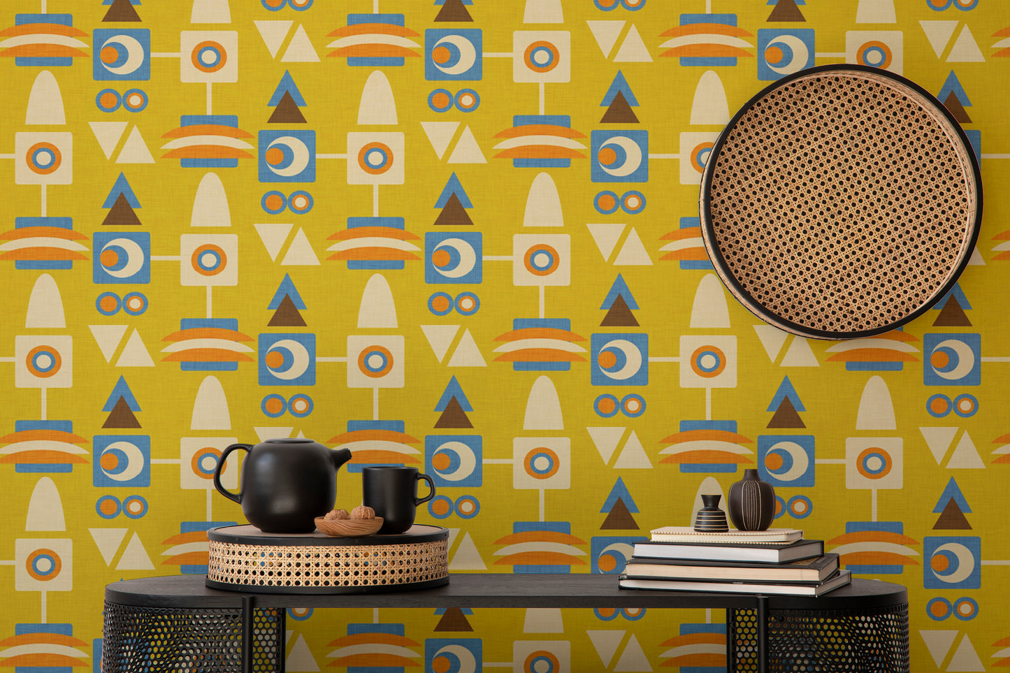 Mid-century modern geometric wallpaper design
