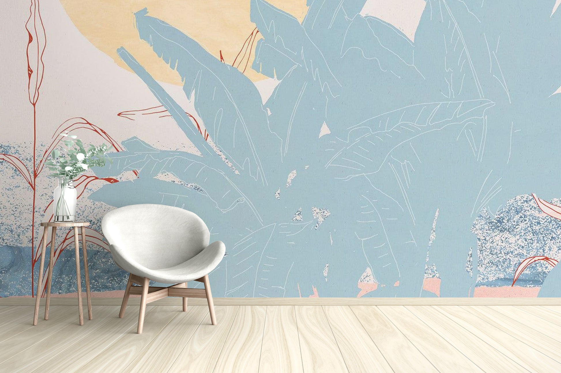 Nature-inspired banana leaf wall mural