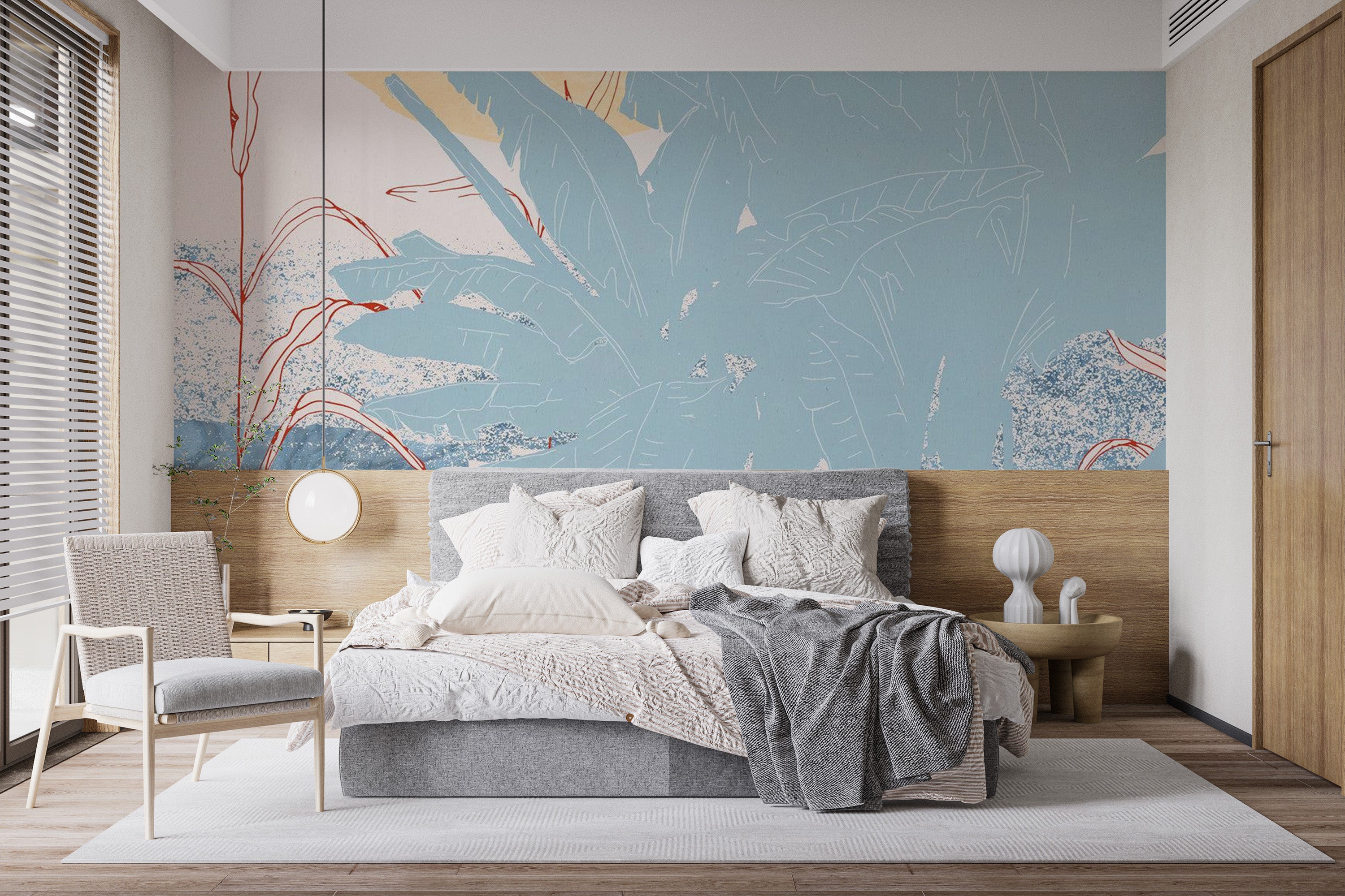 Soft blue banana leaf wall mural art