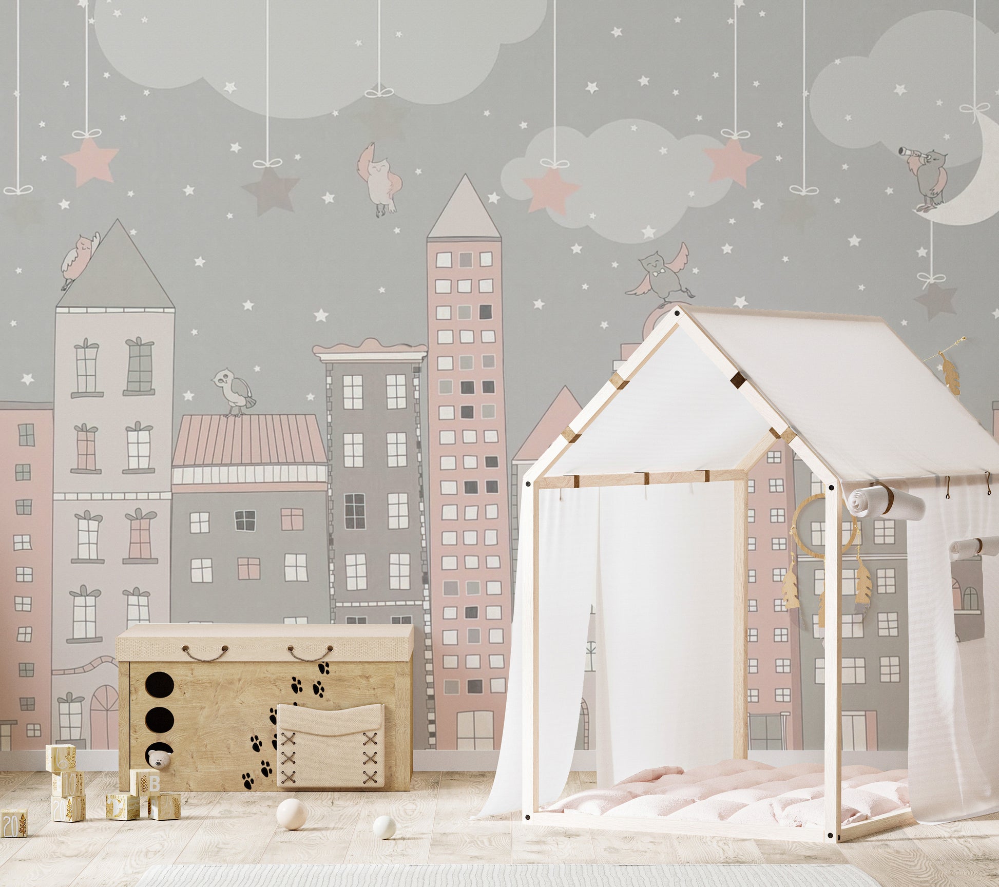 Artistic Cityscape for Kids' Rooms Wallpaper
