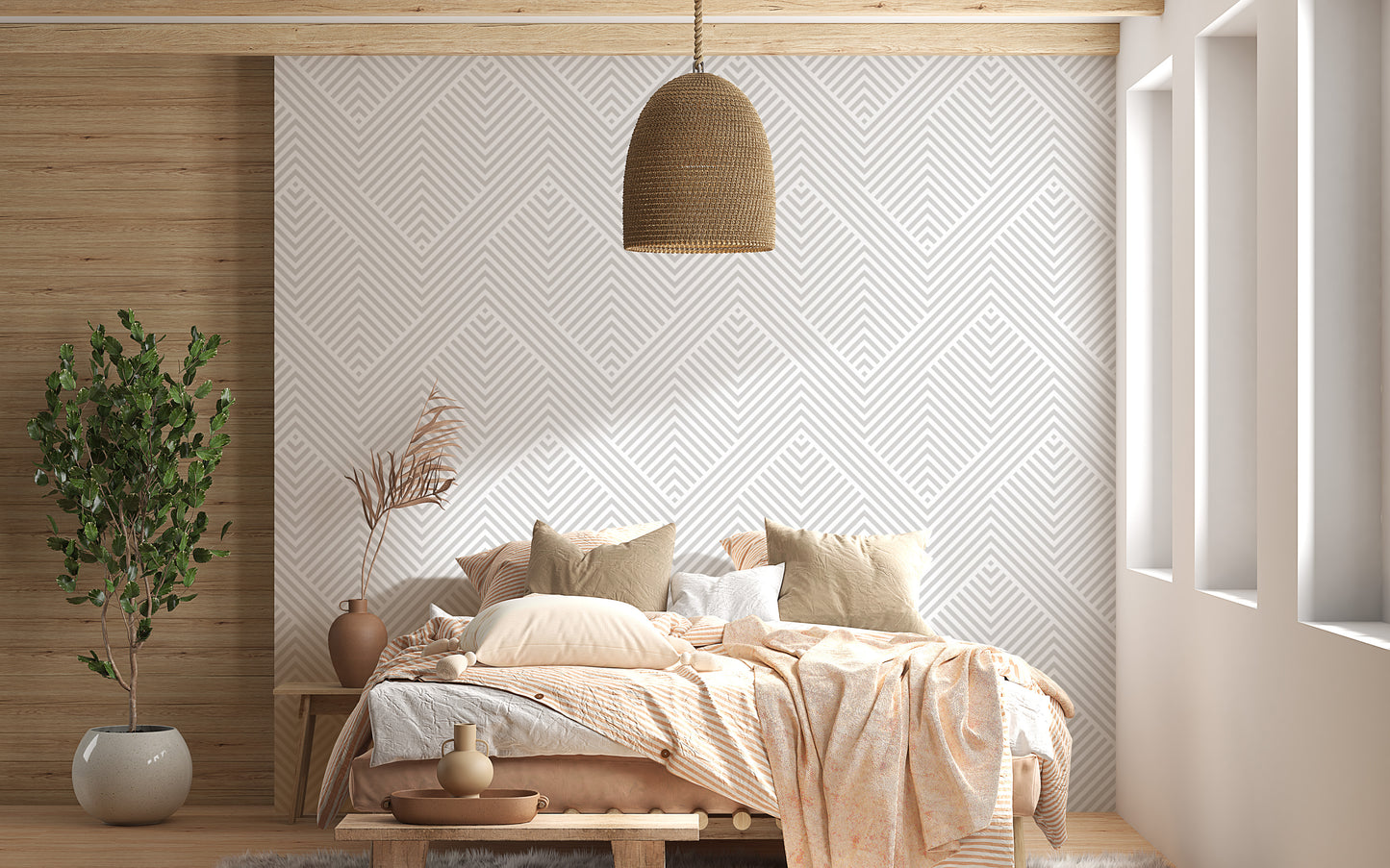 Sophisticated light gray geometric mural
