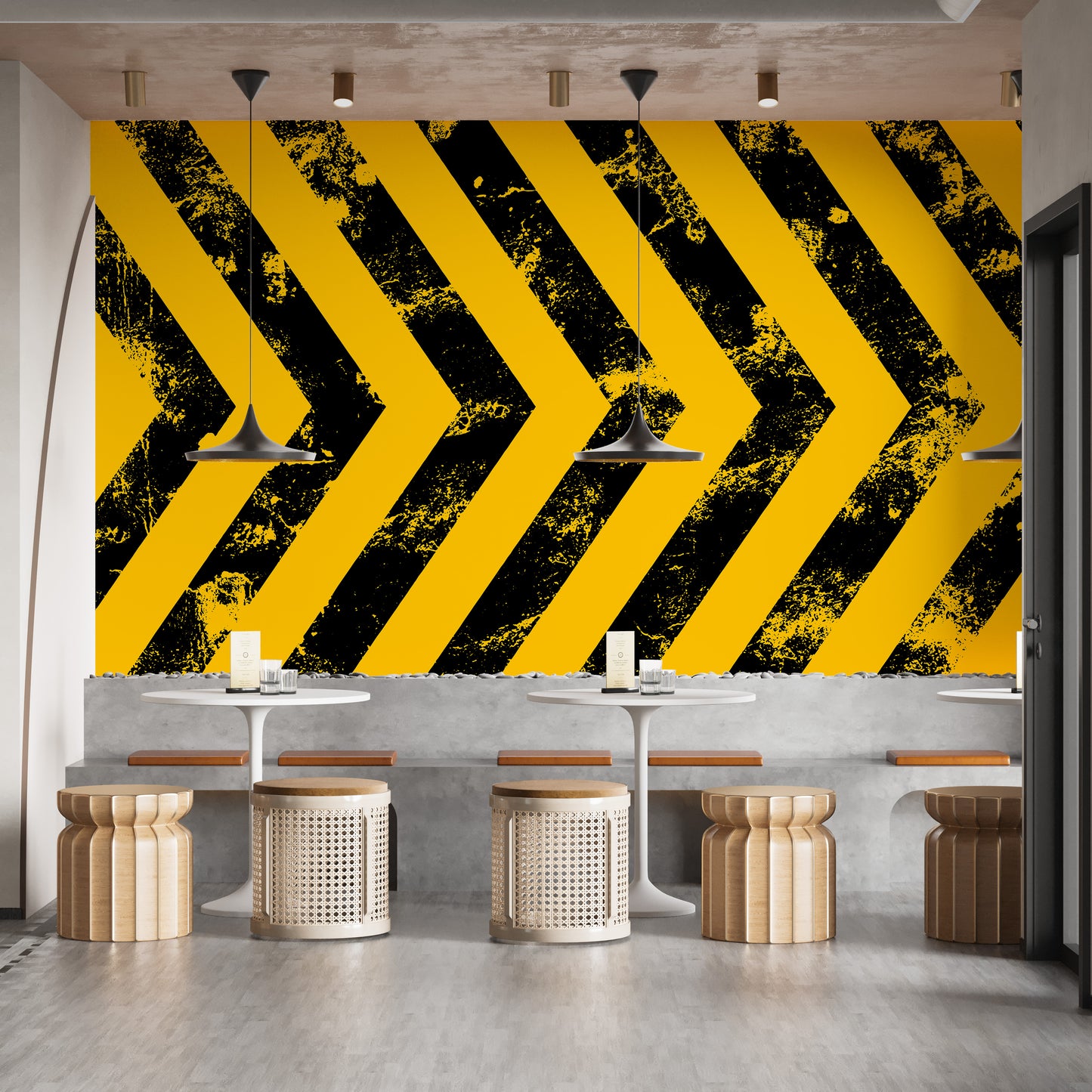 Yellow Grunge Hazard Stripes Wallpaper