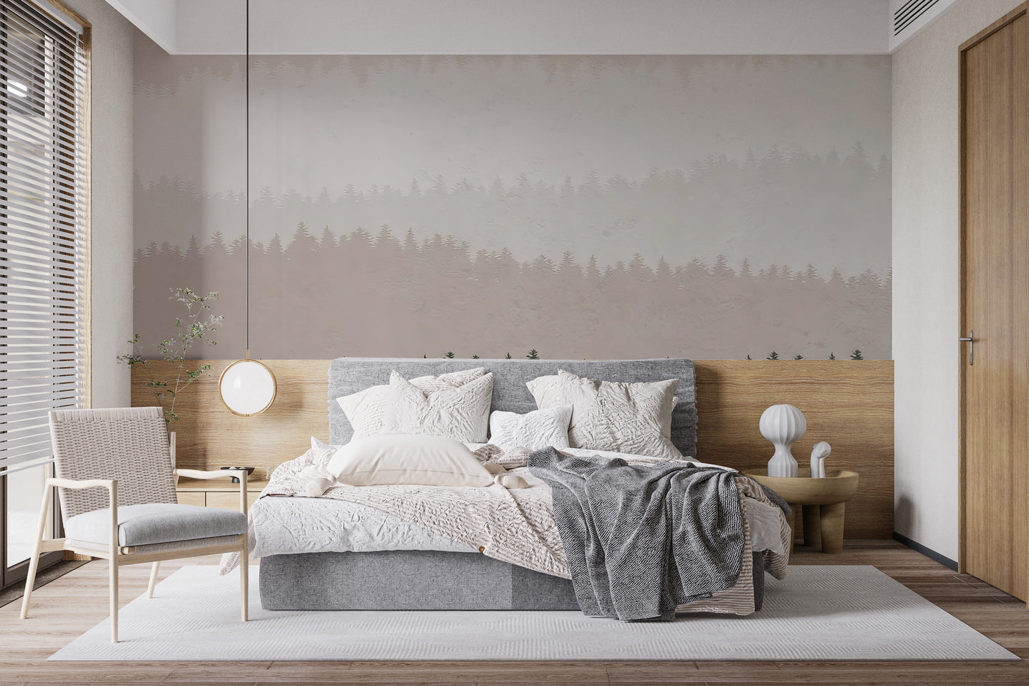 Elegant Shaded Timber Illusion wallpaper for a cozy bedroom