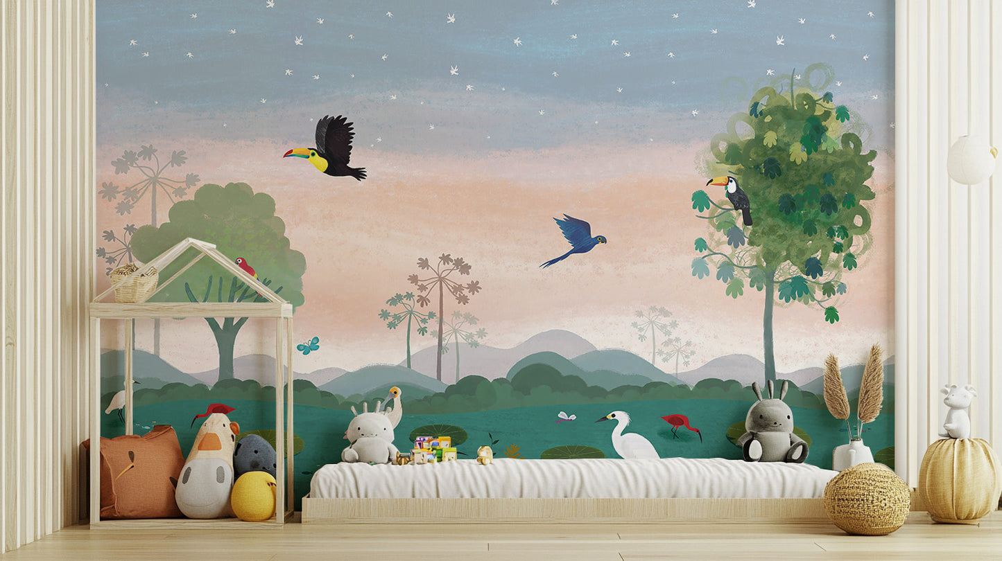 Tropical-themed mural for nursery design
