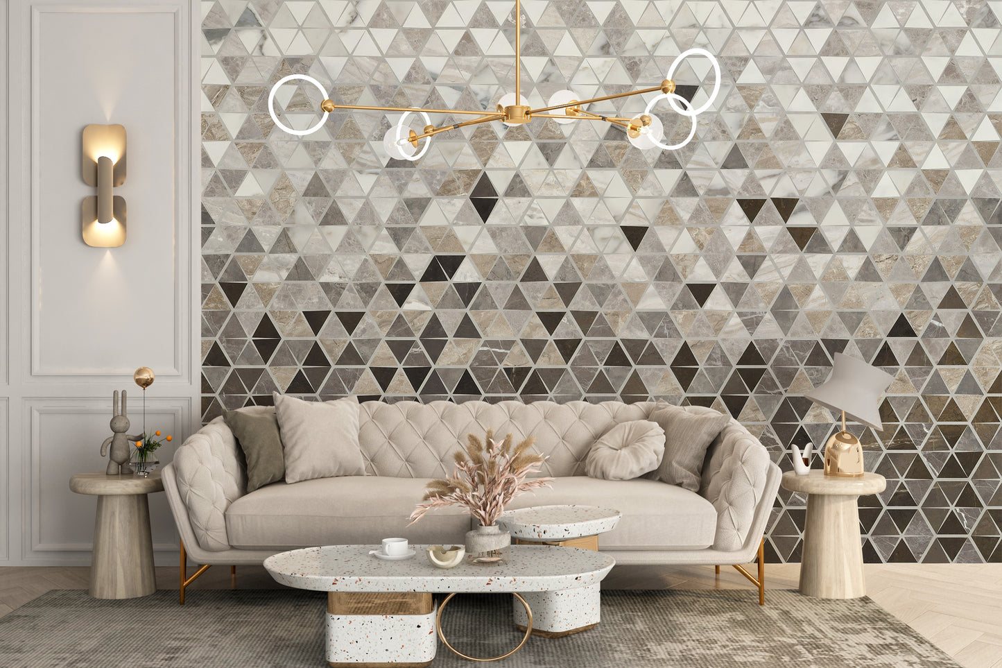 Modern Sepia Triangle Tiles Mural
