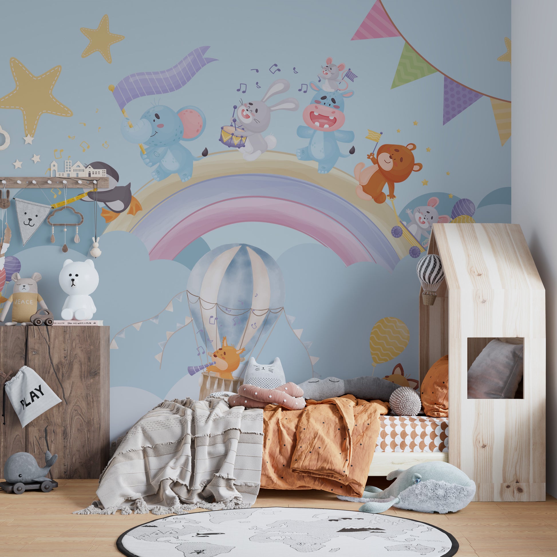 Musical Animals Rainbow Parade Mural adhesive wallpaper