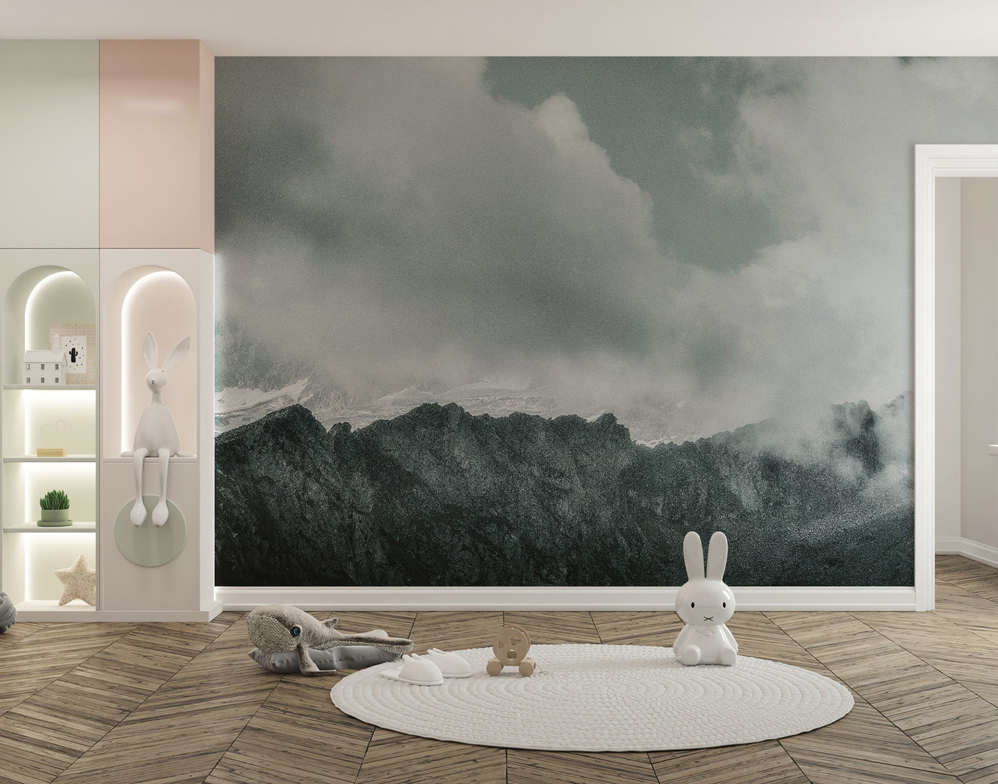 Snow Mountains Foggy Wallpaper Mural