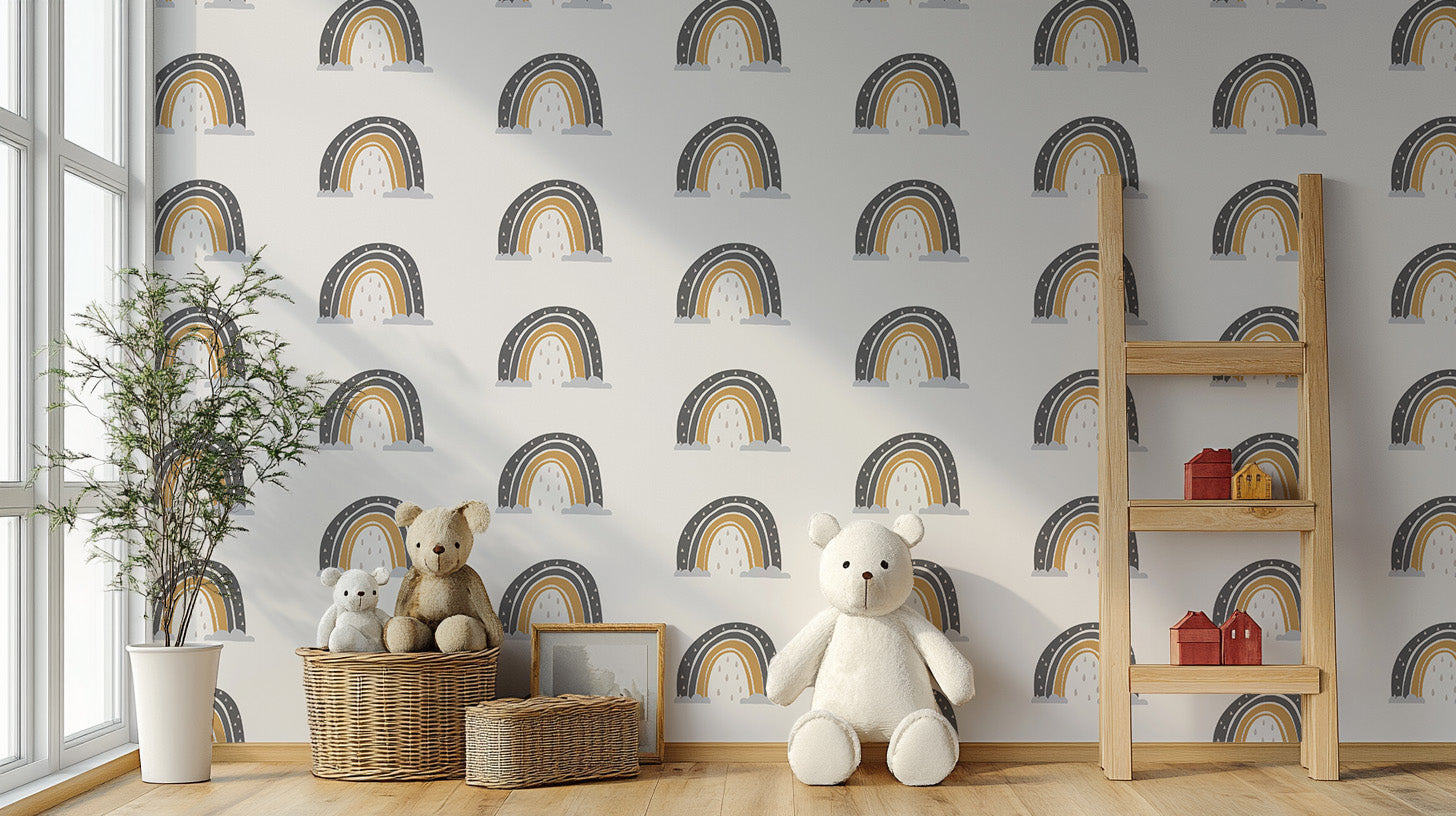 Minimalist rainbow wall mural for kids
