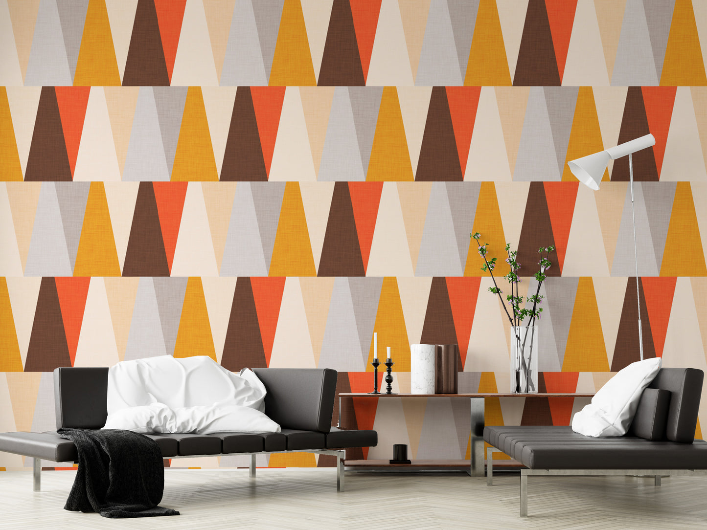 Warm triangle repeat wallpaper for feature walls
