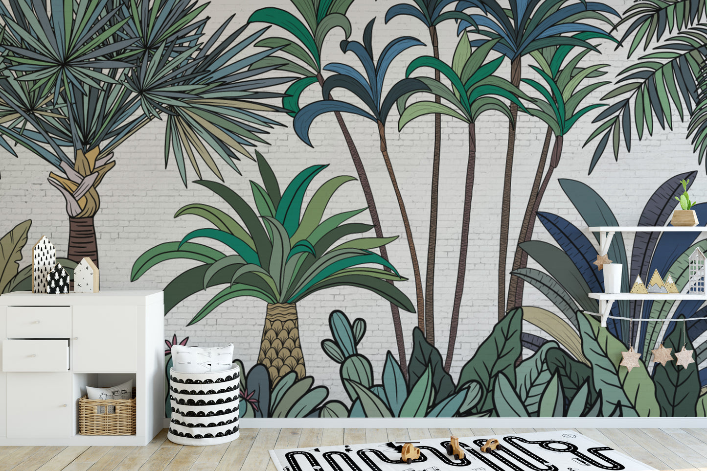 Modern tropical leaves wall mural for décor
