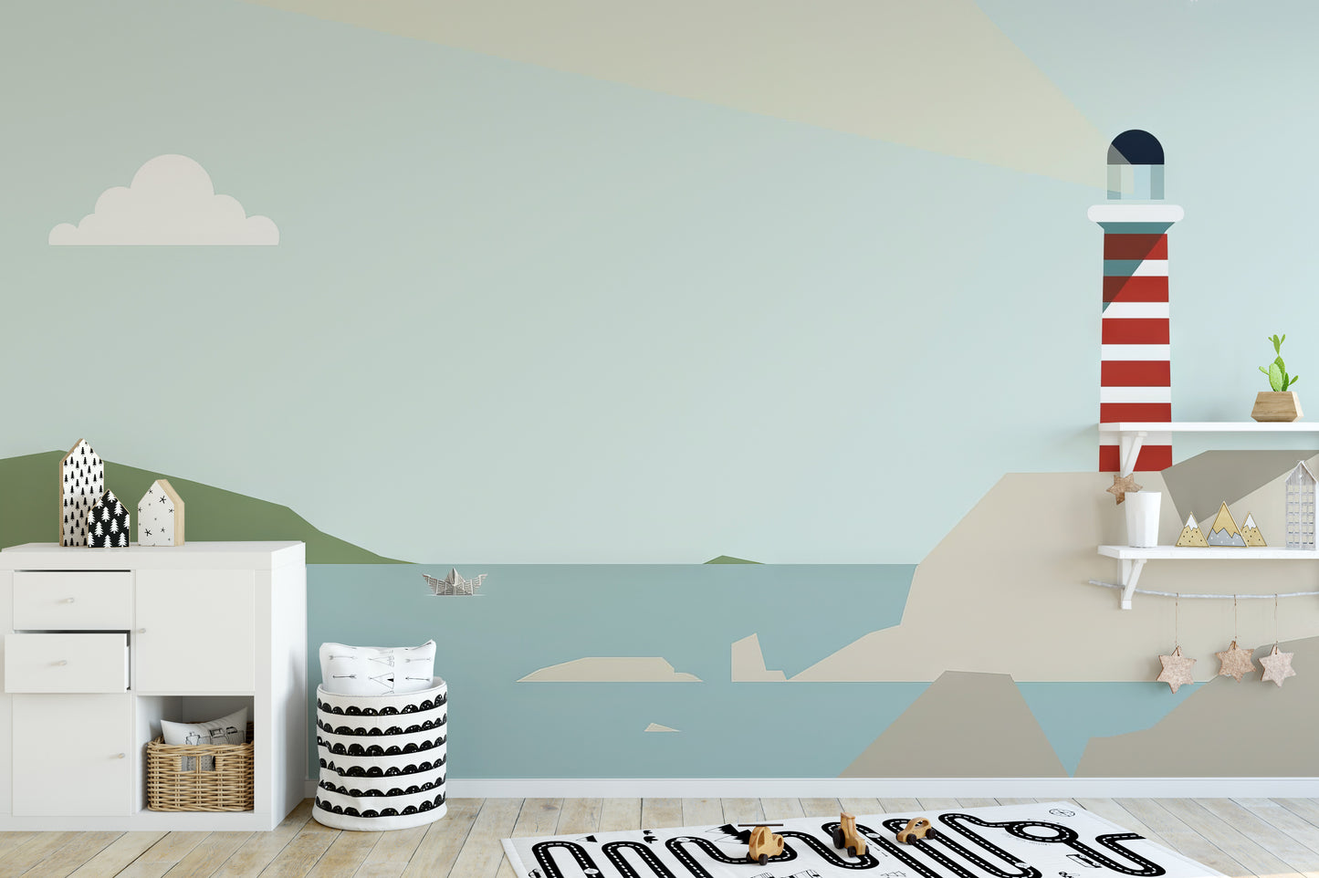 Lighthouse digital art mural for elegant wall décor
