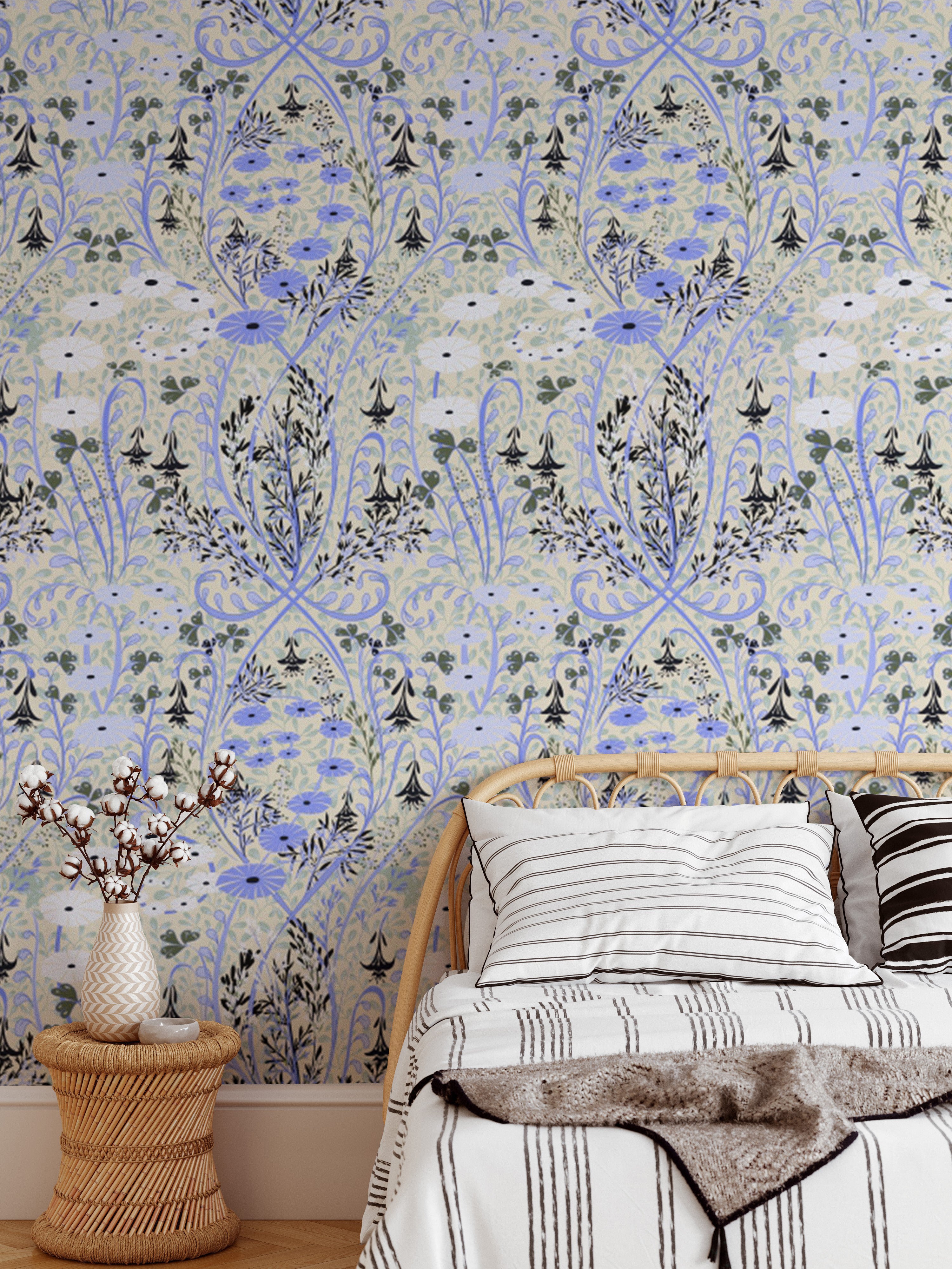 Reusable wallpaper with whimsical meadow charm