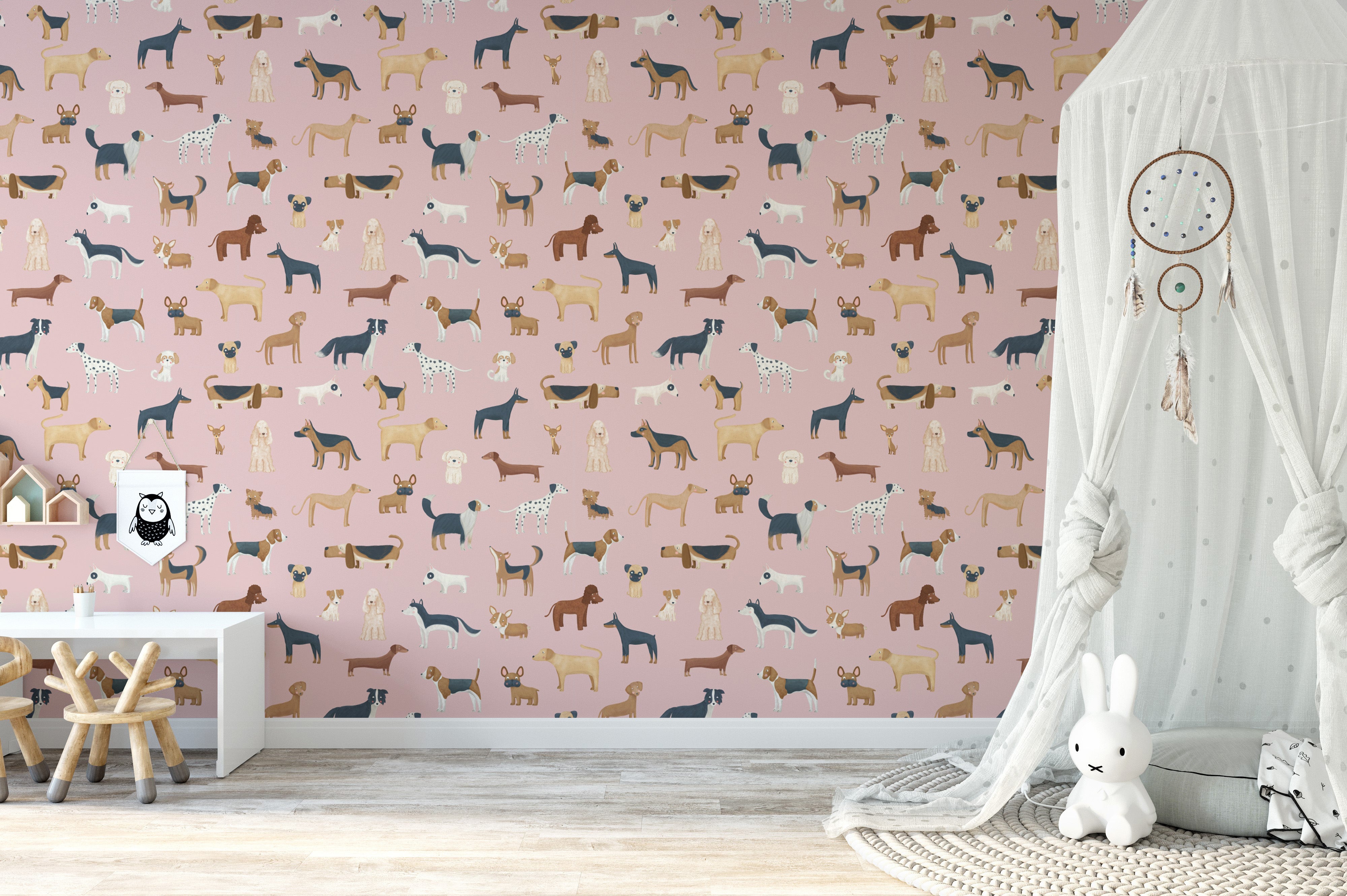 Dog design wallpaper for kids’ playroom
