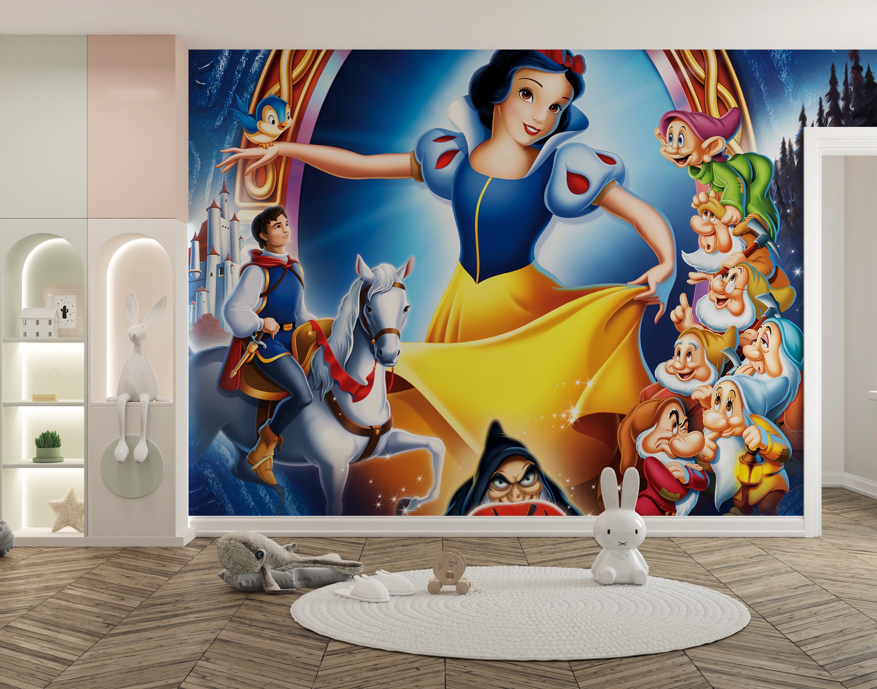 Whimsical Snow White mural for kids' room wall decor
