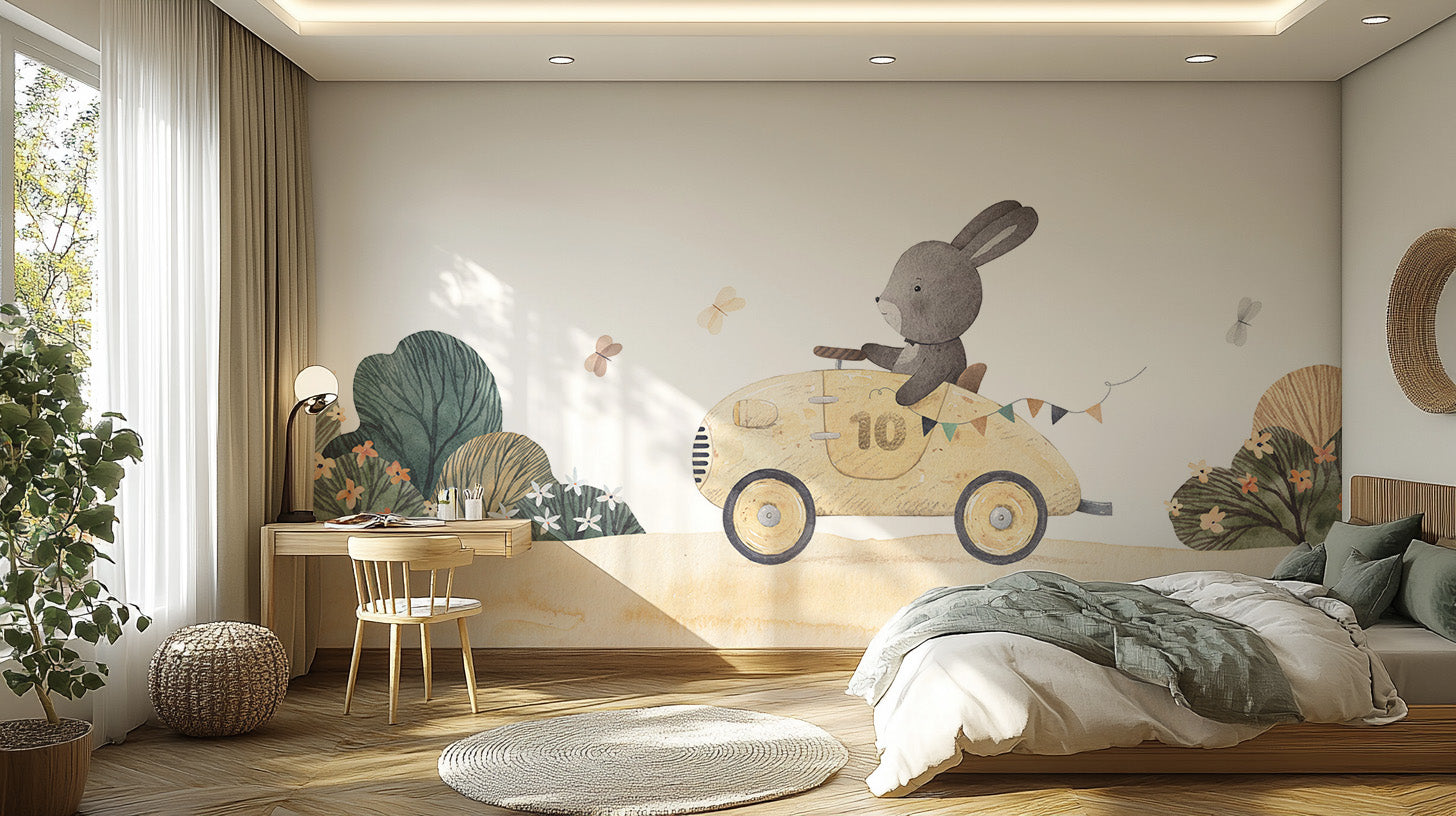 Unisex Nursery Wallpaper, Gray Mountain with Cloud and Balloon Kids Room Wall Mural, Easy Removable Pastel Color 2024 Wall Decor