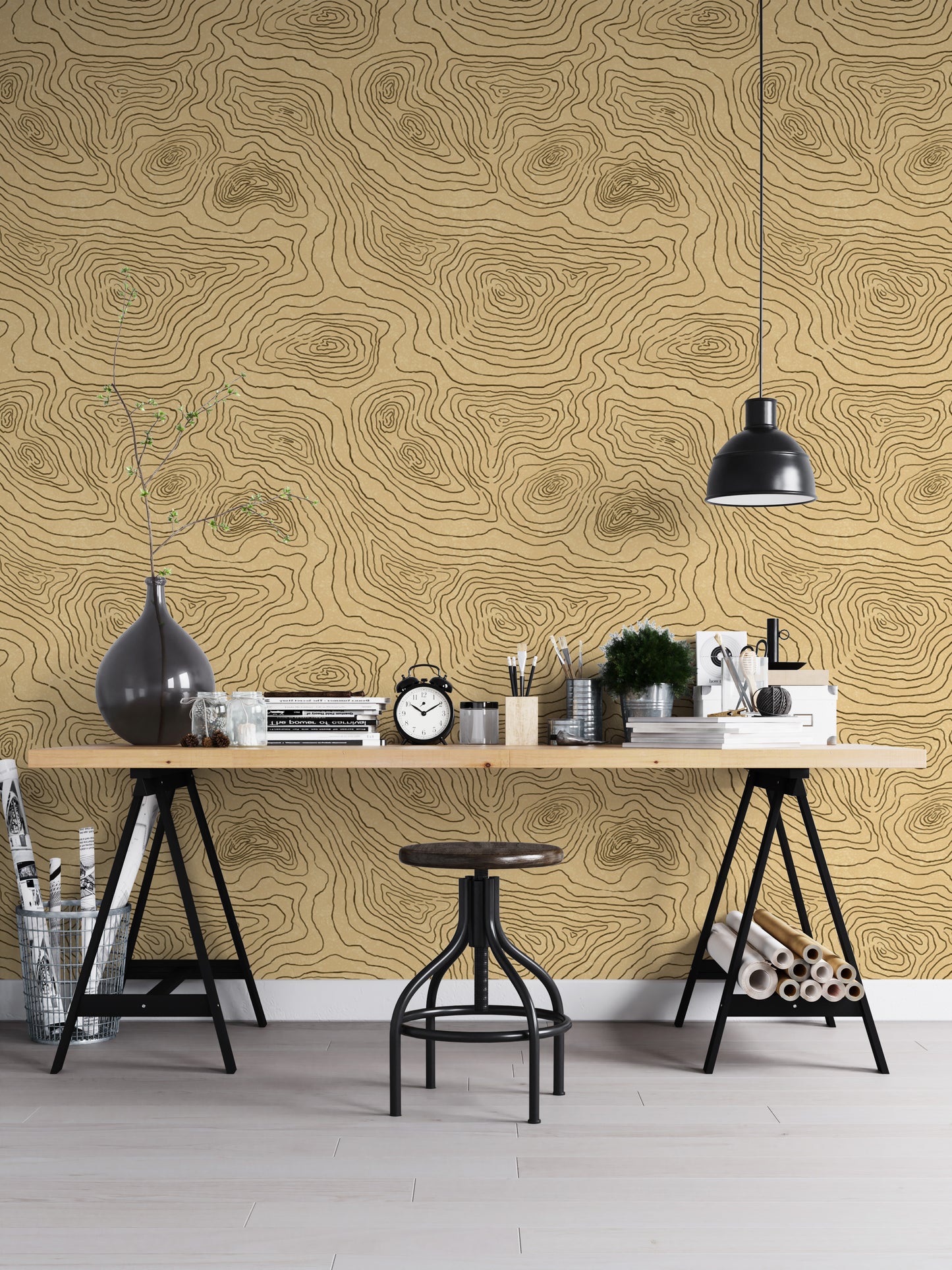 Stylish contours land mural for a sophisticated interior look.
