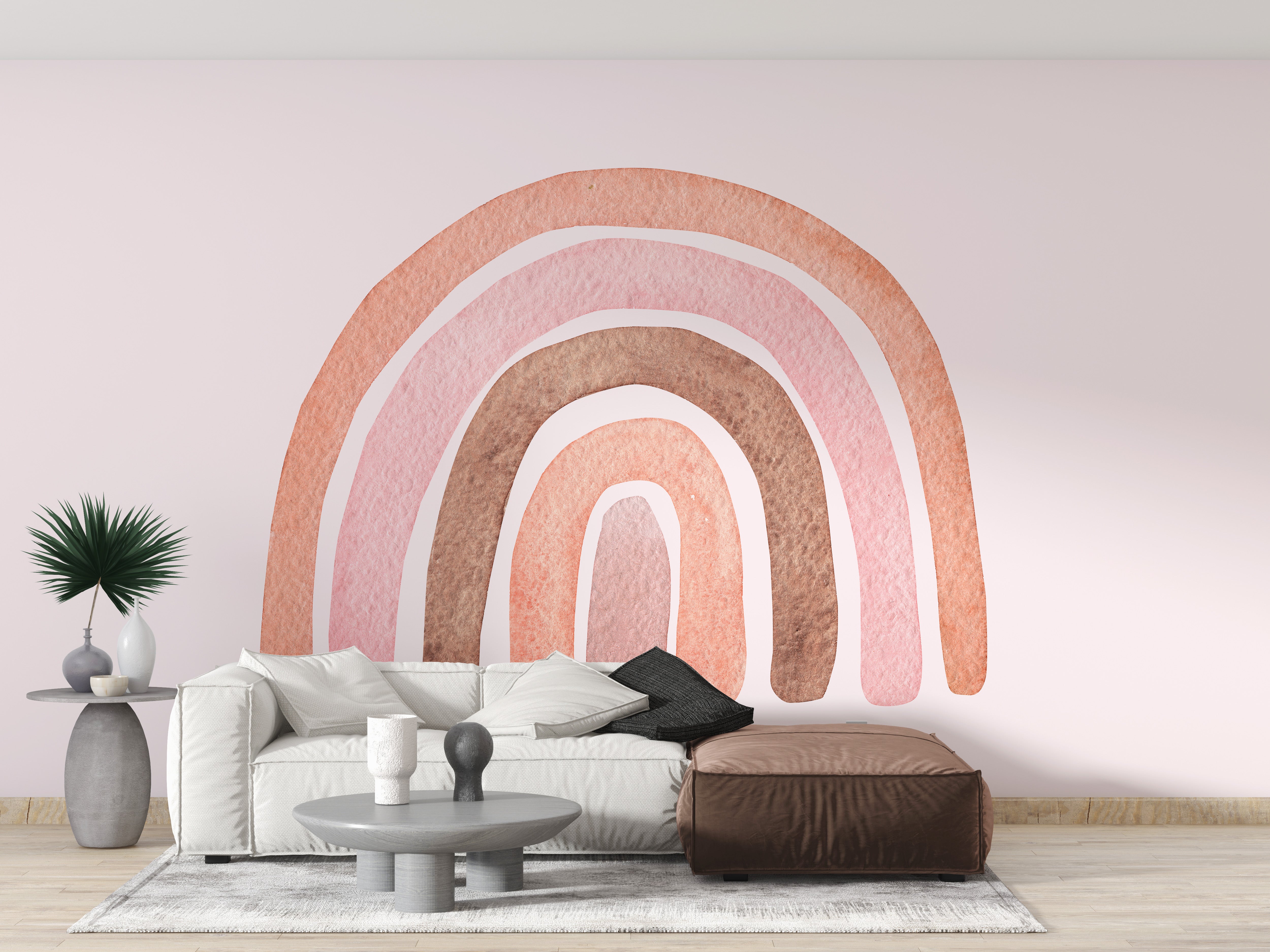 Soft watercolor boho wall mural tones
