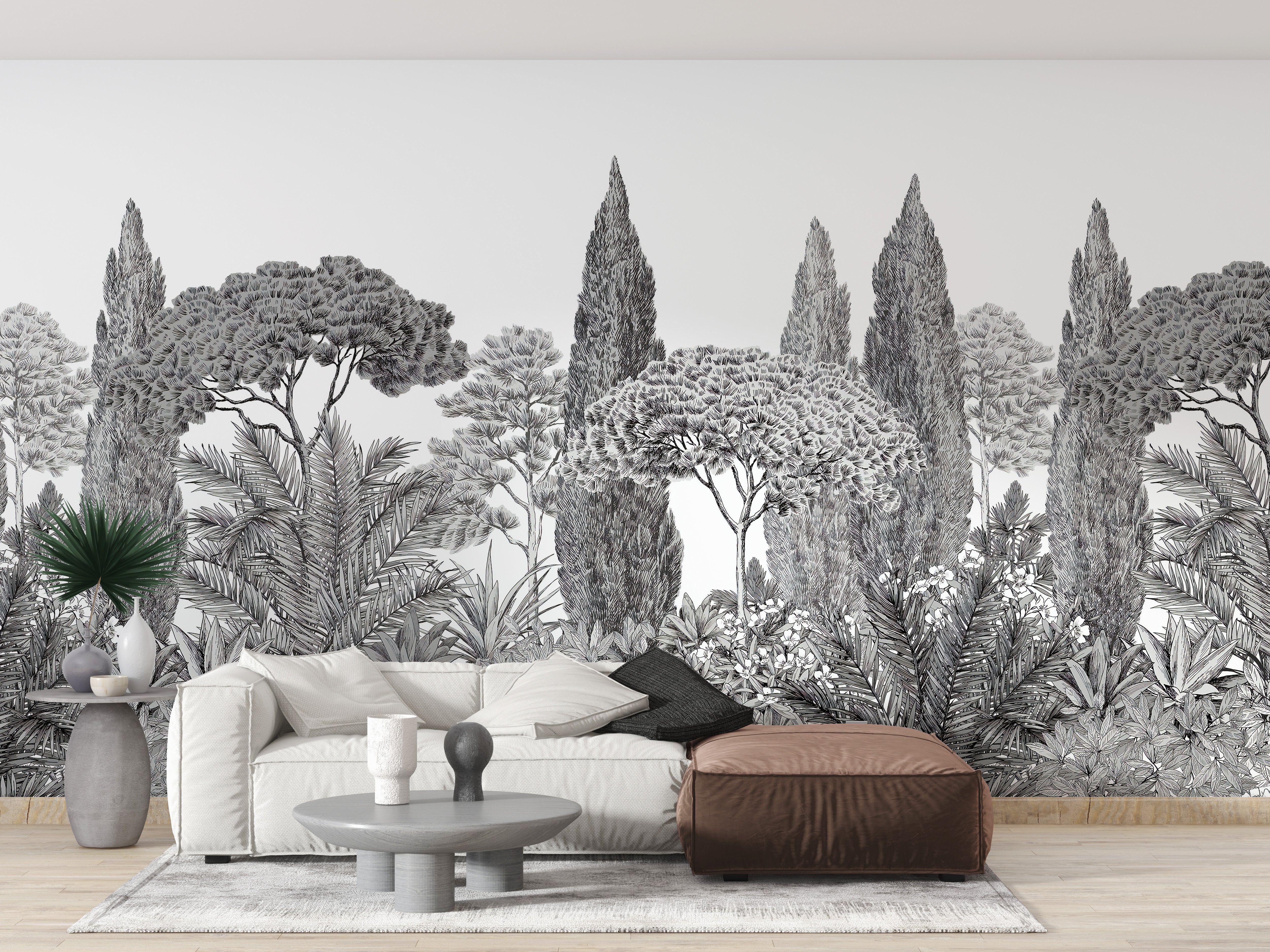 Scenic gray deodar trees wallpaper mural art
