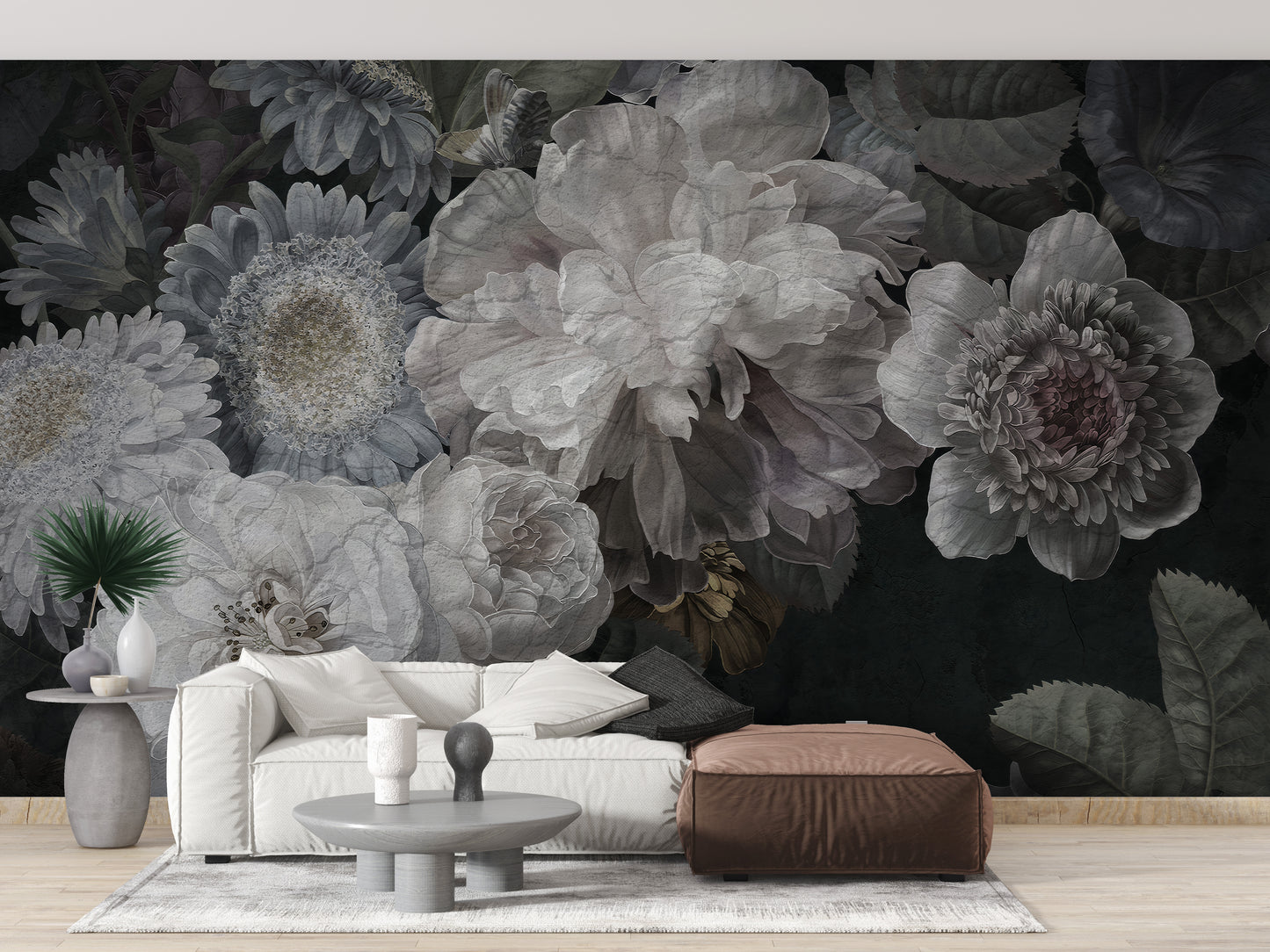 White Color Wild Flowers Wallpaper Murals