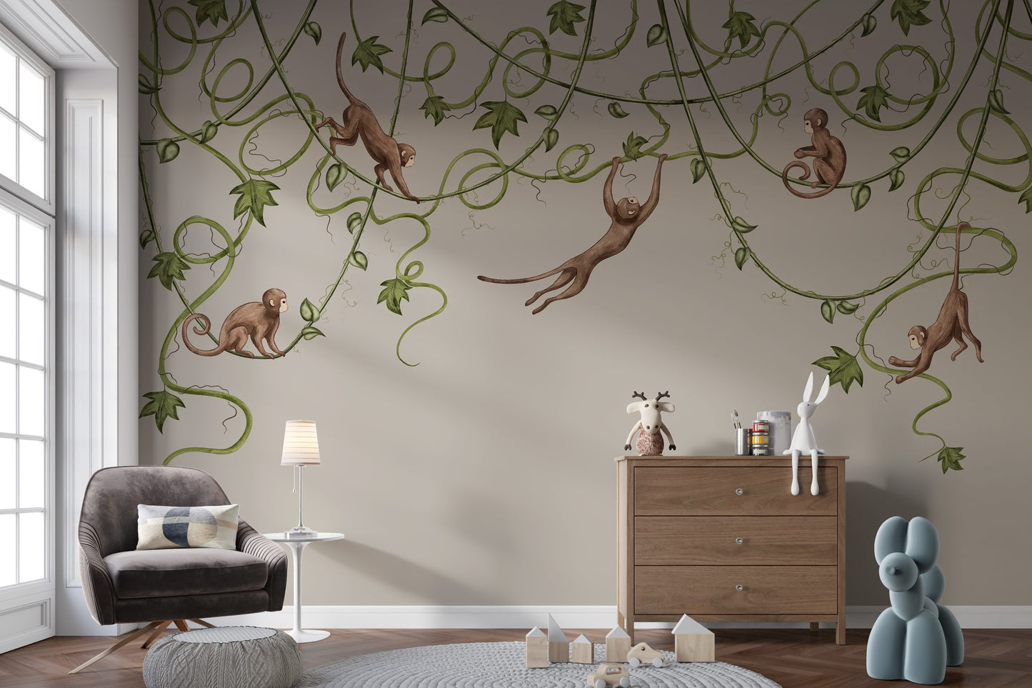 Joyful Monkey mural creates a playful vibe in the nursery