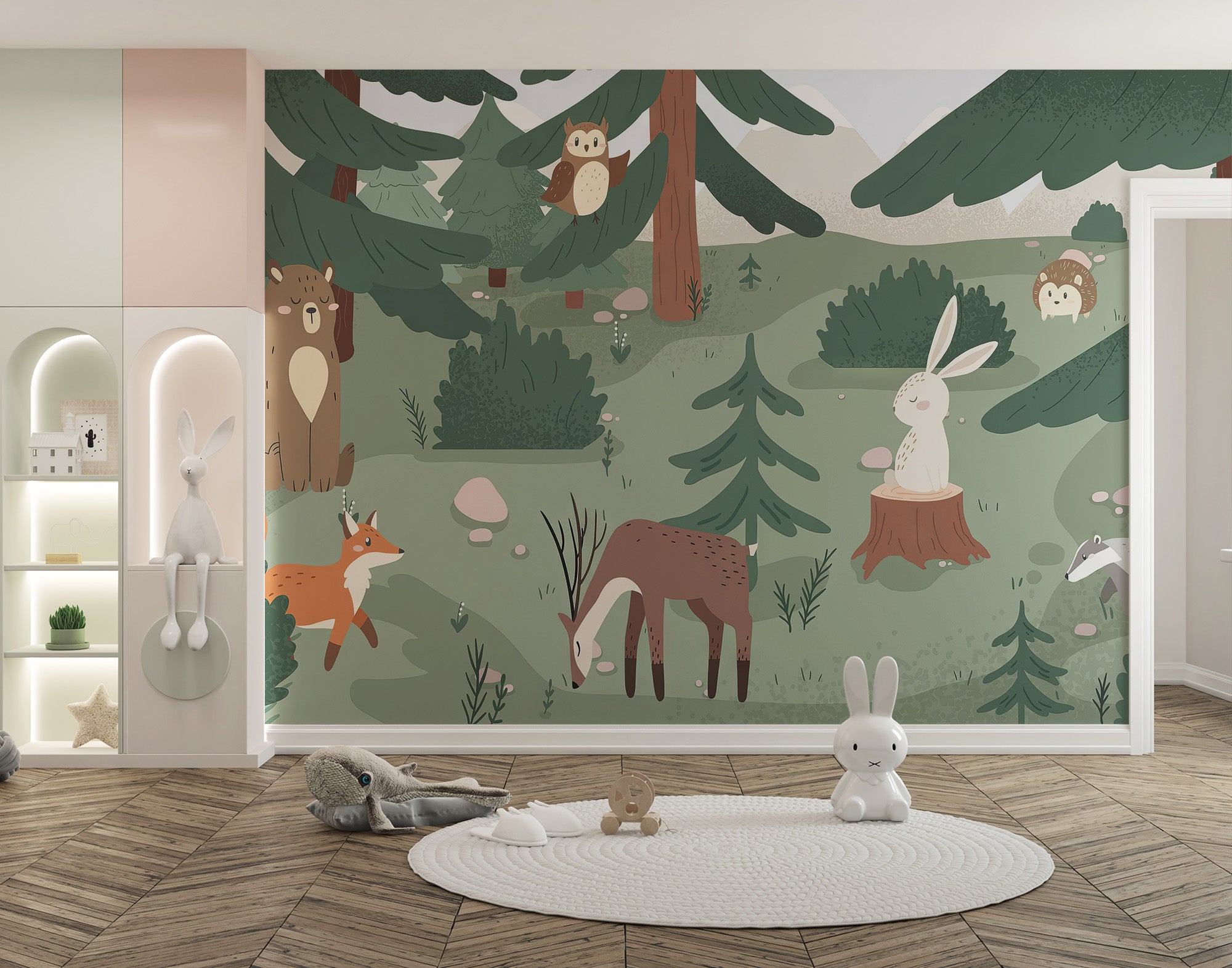 Enchanting forest fables wallpaper for a whimsical kids' room.
