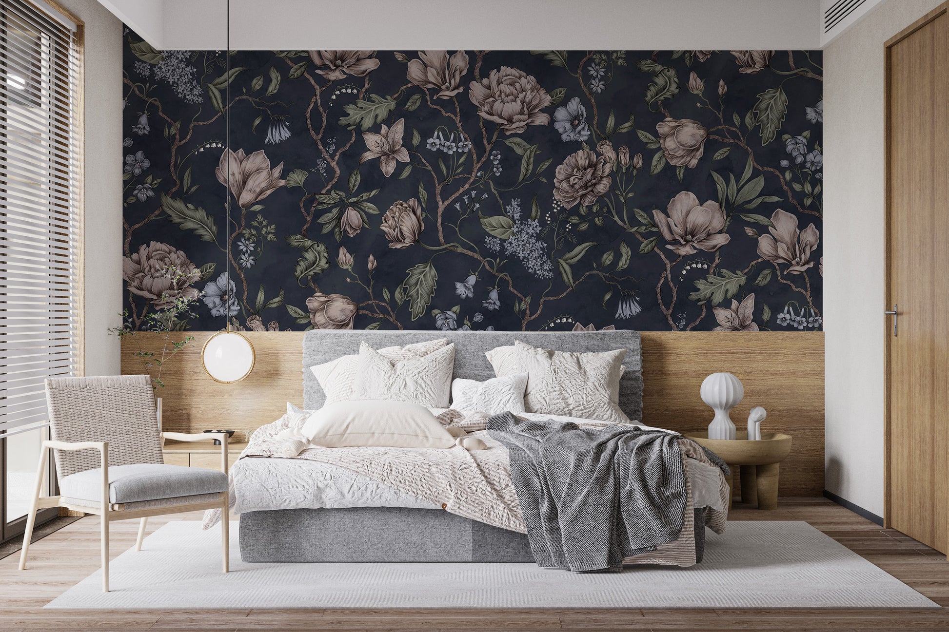 Stylish Belinda Dark Blue Garden Wallpaper mural
