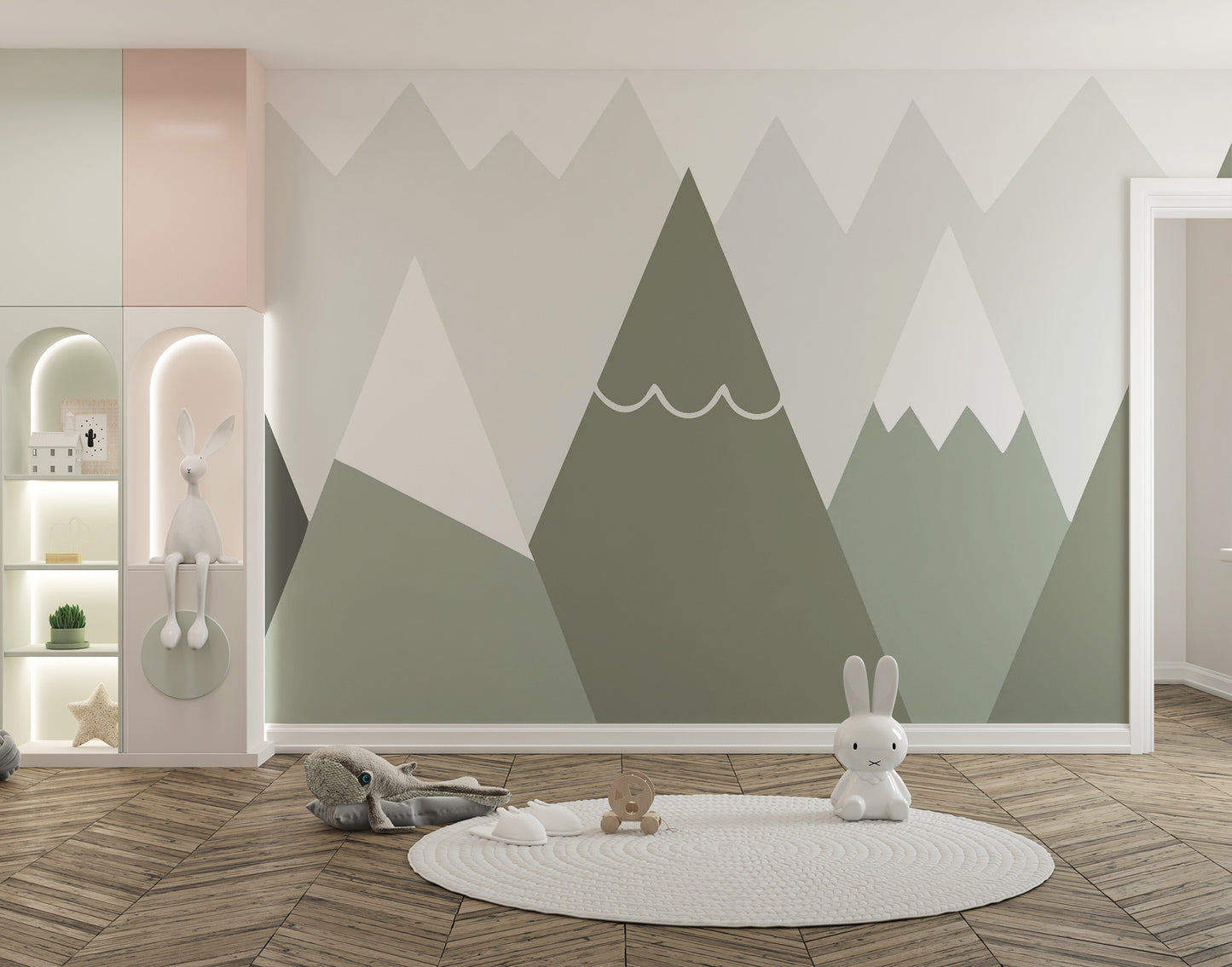 Soft Colored Kids Room Mountain Design Wallpaper