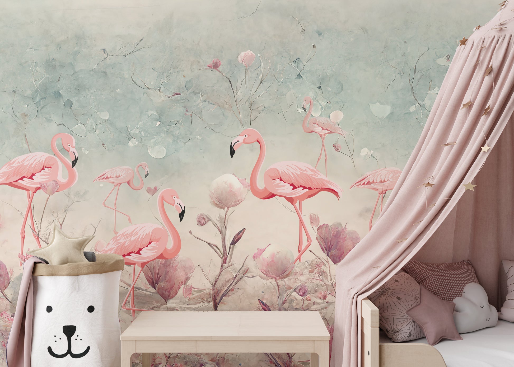 Mystic Flamingo Grove wall mural for a tropical, elegant vibe.
