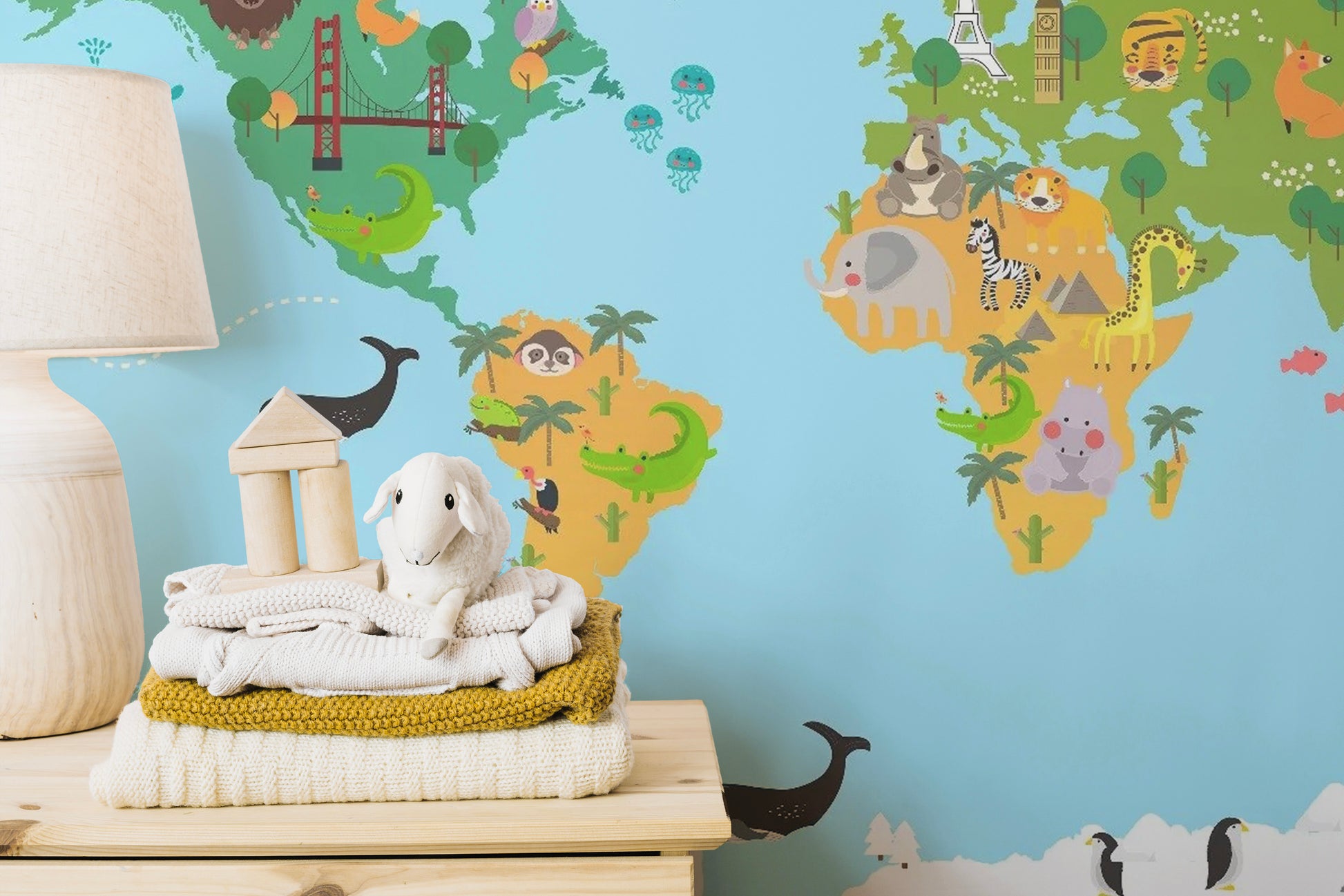 Fun Animal World Map Wallpaper Mural
