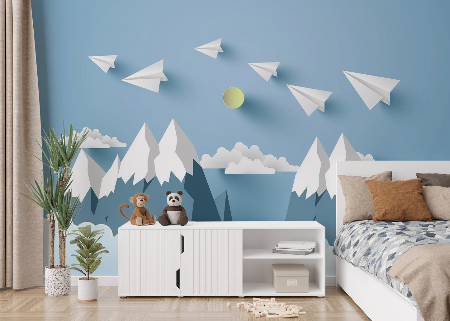 Flying Planes on Mountain Peel and Stick Wallpaper for Kids