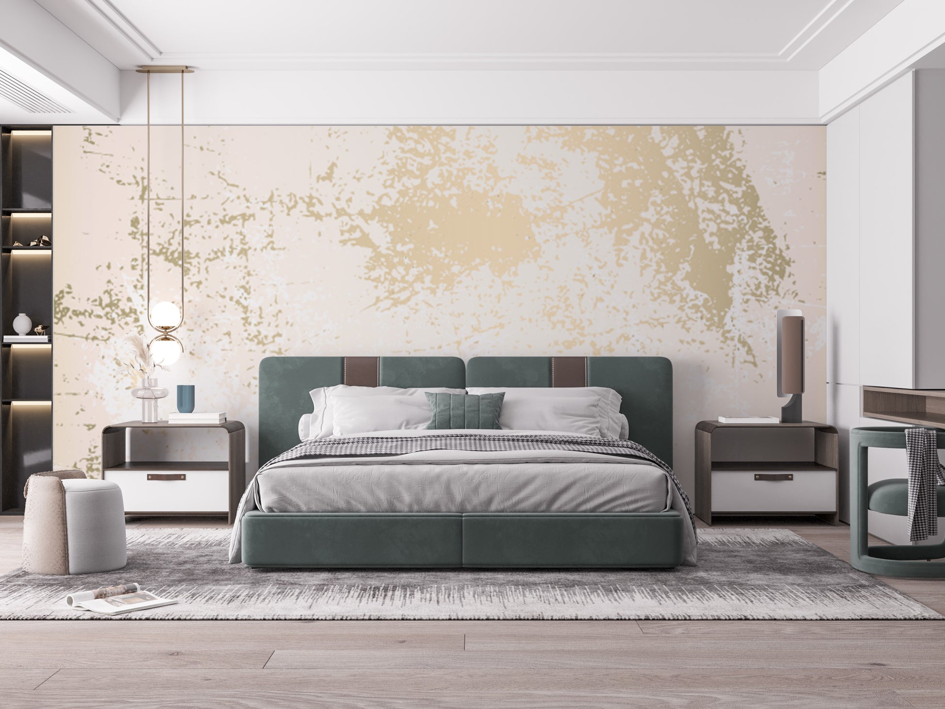 Marble wallpaper mural with gold accents for classic interiors.
