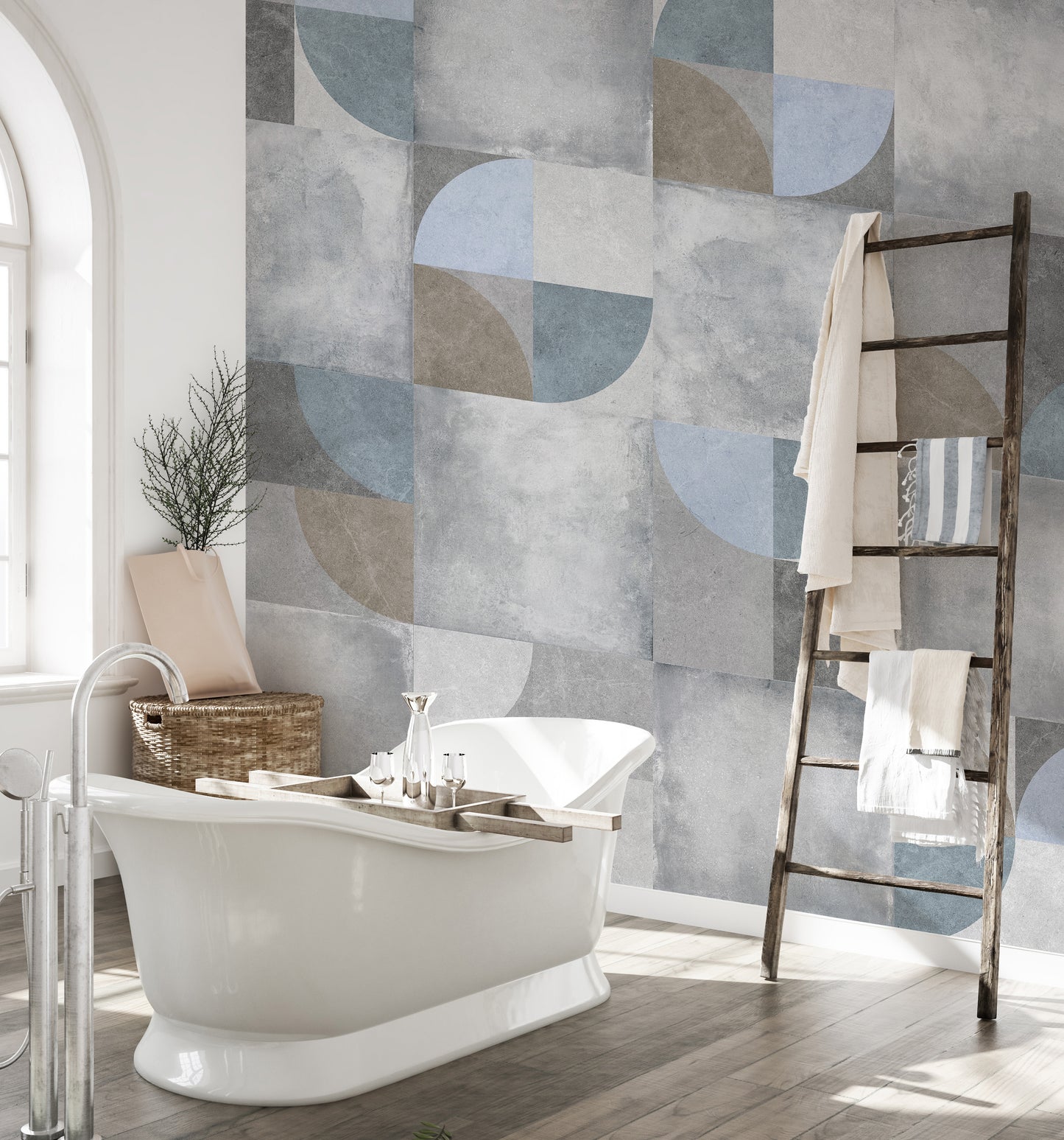 Stylish geometric shapes on cement wallpaper