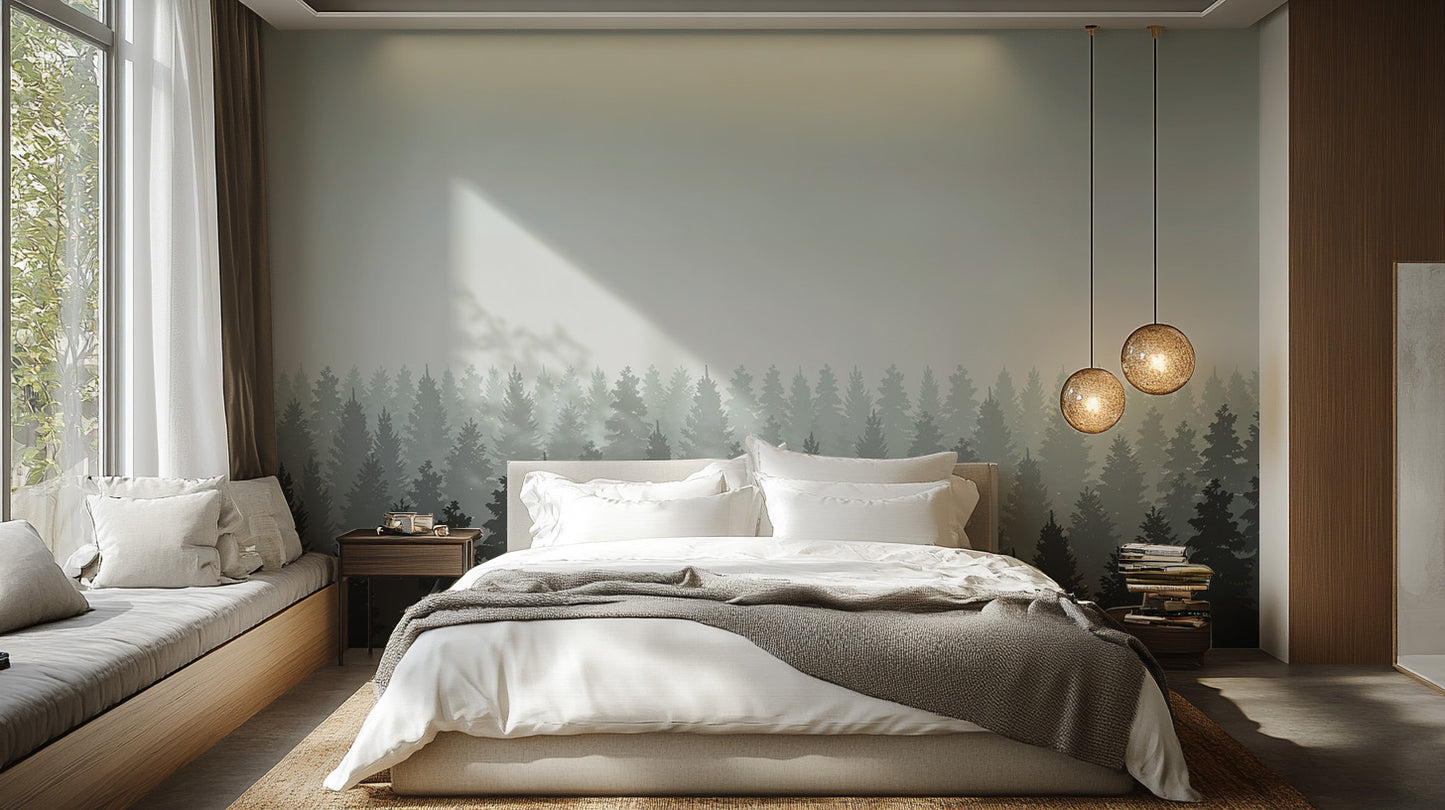 Foggy forest tree wallpaper for modern spaces