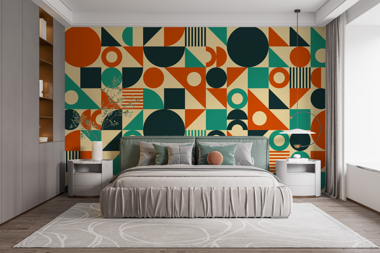 Orange & Green Mid Century Wallpaper Murals - Giffywalls