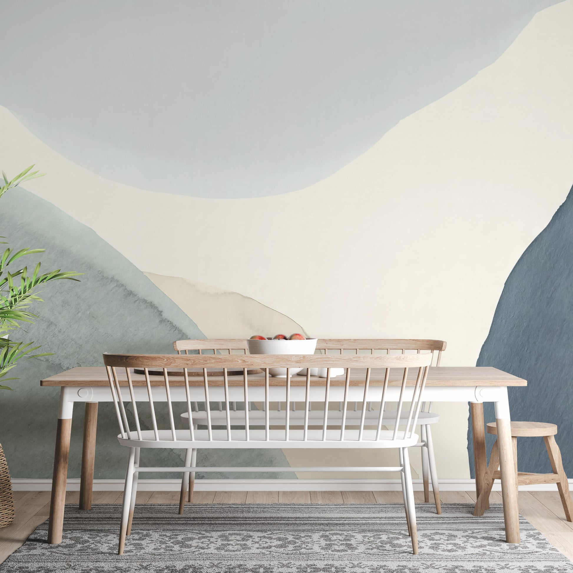 Contours mural brings soft sophistication to your dining room.