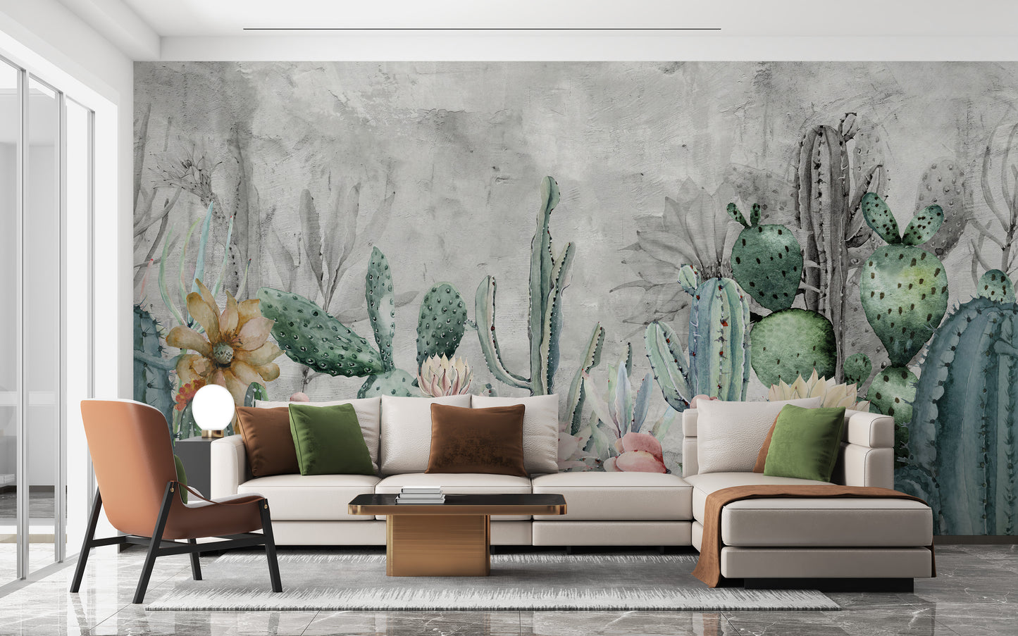 Green Cactus in Desert Wallpaper Murals