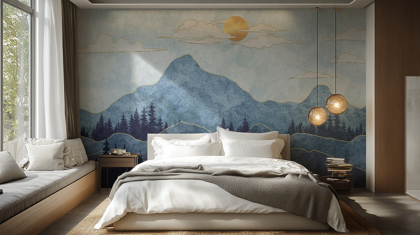 Watercolor Blue Mountain Wallpaper Murals