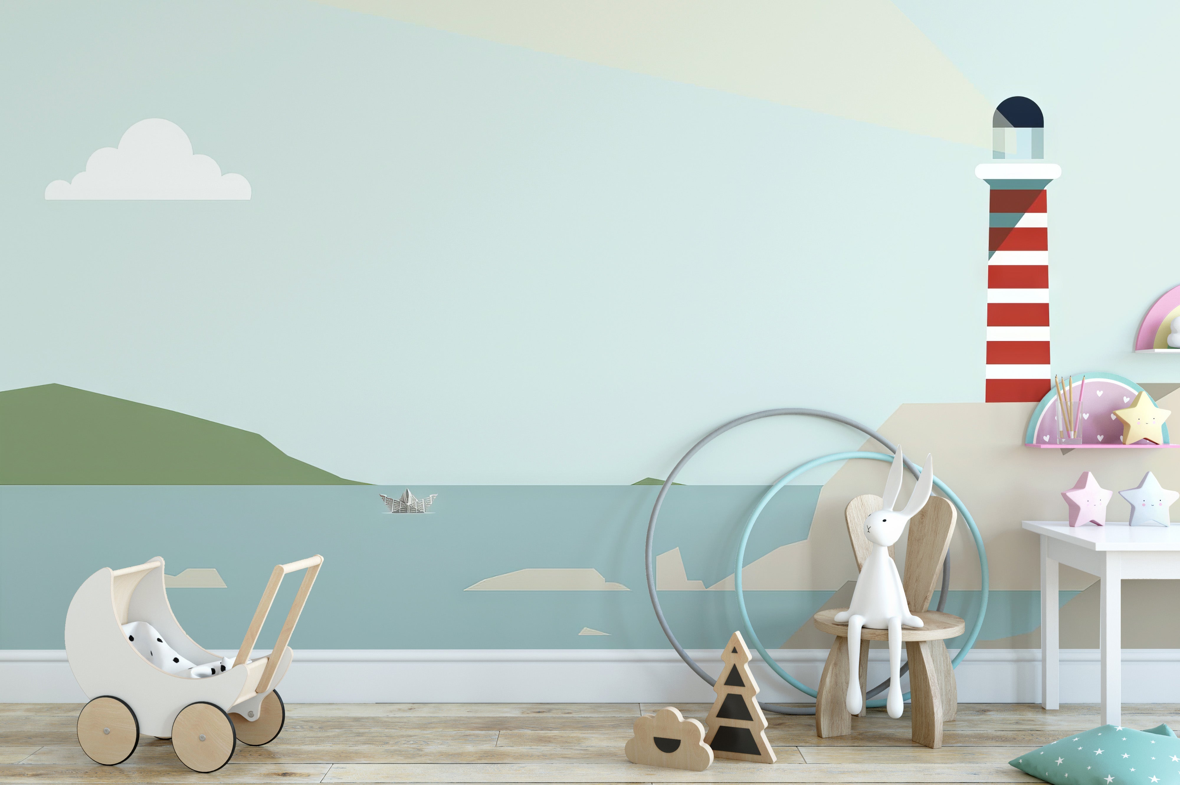 Maritime-themed wallpaper with modern coastal aesthetics
